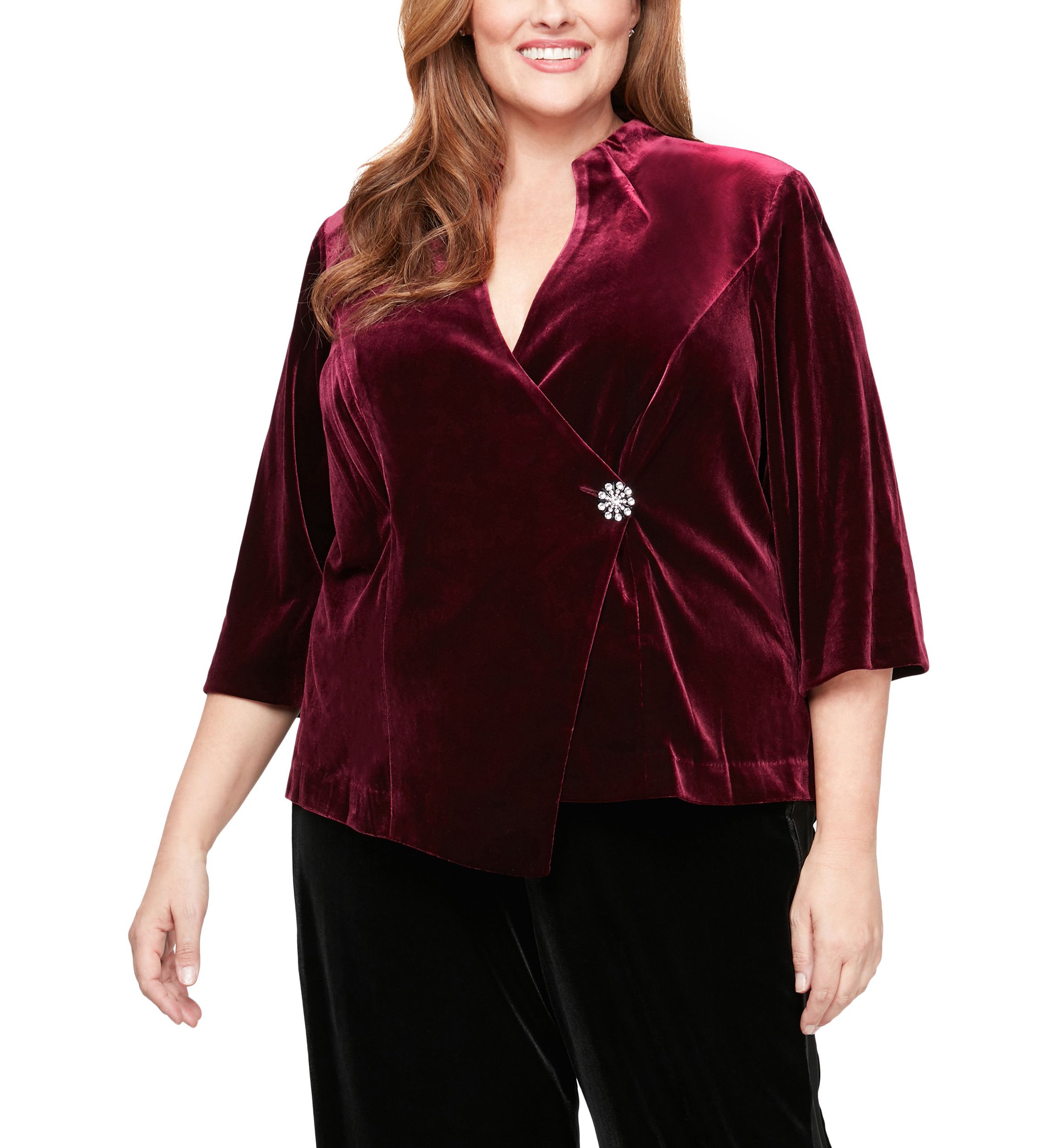 Plus Size 3/4 Sleeve Blouse with Asymmetric Pointed Hem