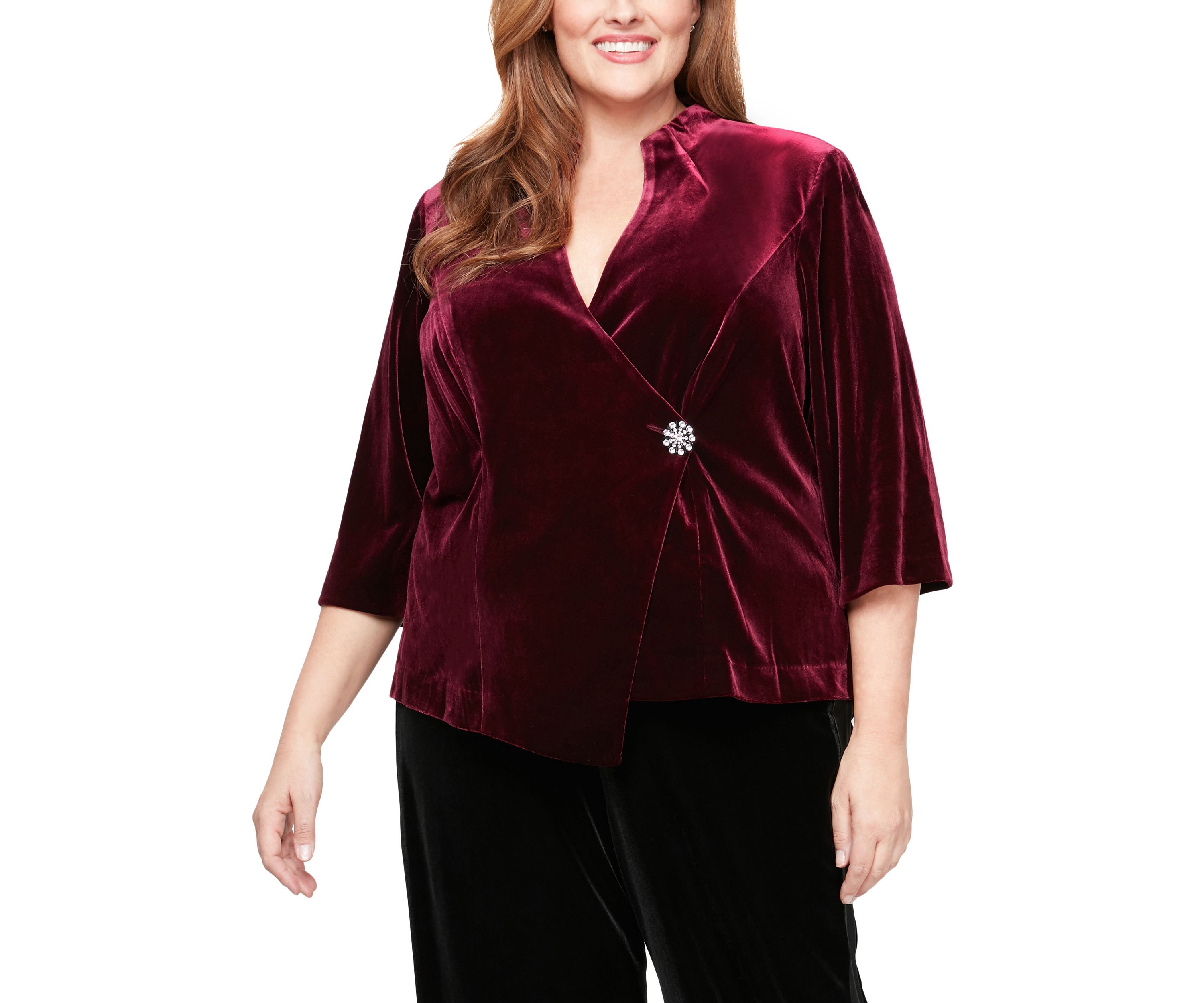 Plus Size 3/4 Sleeve Blouse with Asymmetric Pointed Hem