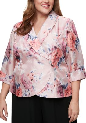 Alex Evenings Women's Plus Size 3/4 Sleeve Printed Organza Blouse