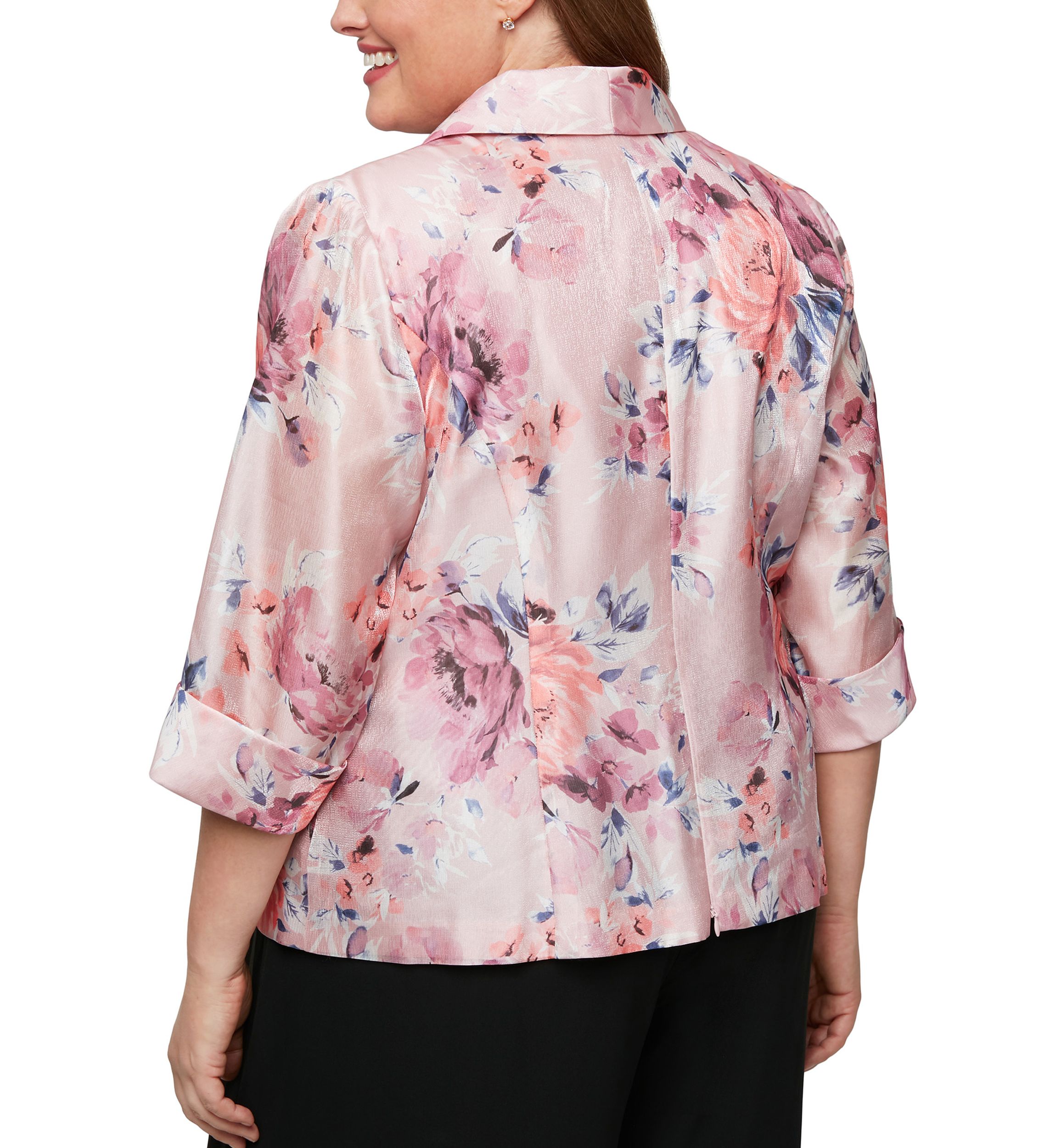 Plus Size 3/4 Sleeve Printed Organza Blouse