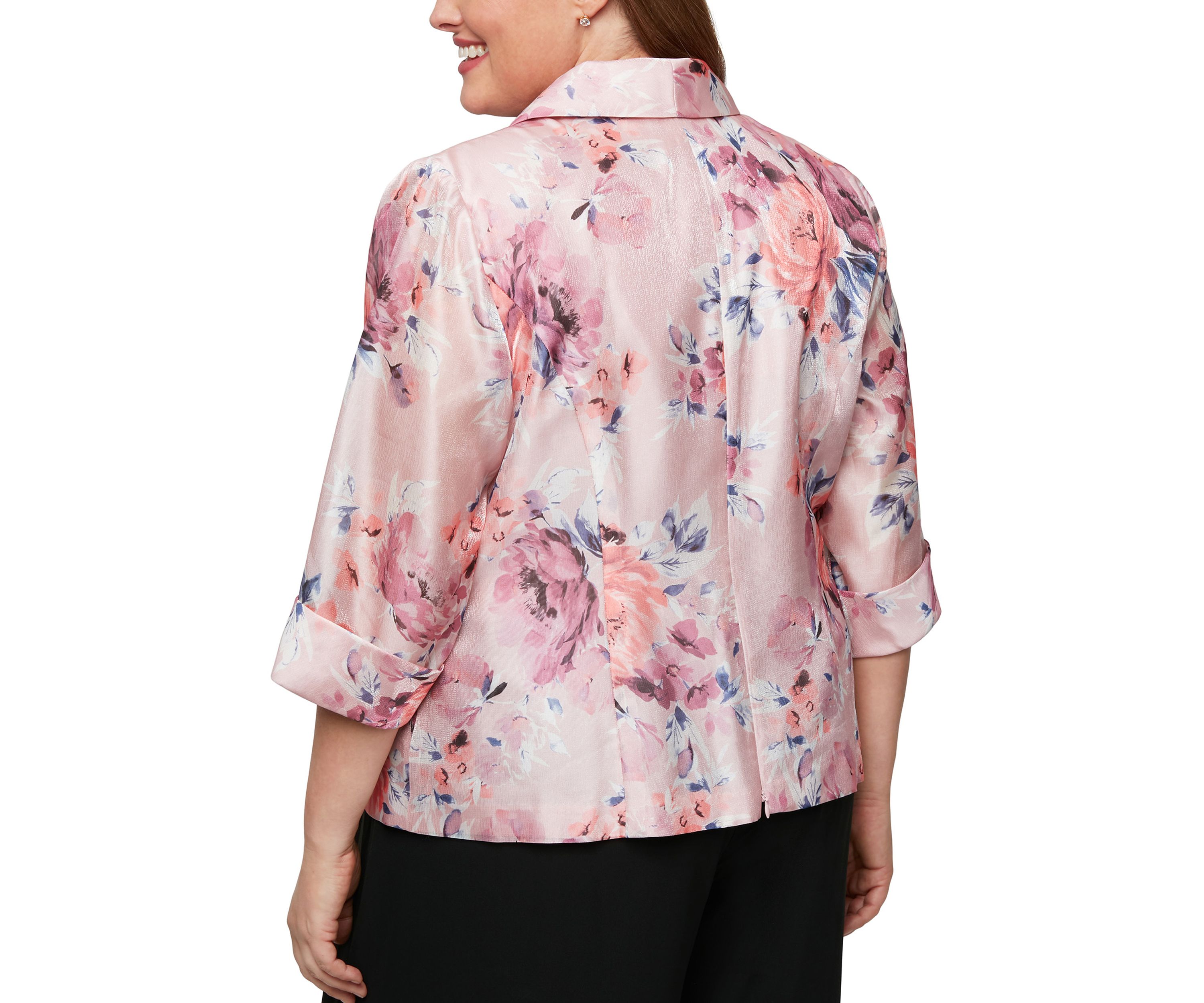 Plus Size 3/4 Sleeve Printed Organza Blouse
