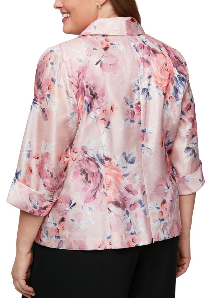 Plus Size 3/4 Sleeve Printed Organza Blouse