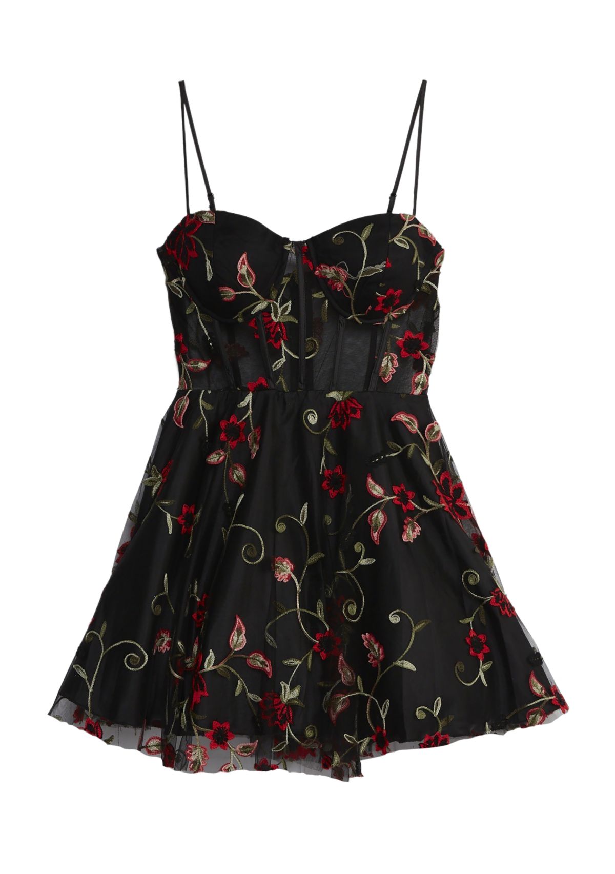 Corset Top Embroidered Mesh Fit and Flare Dress 