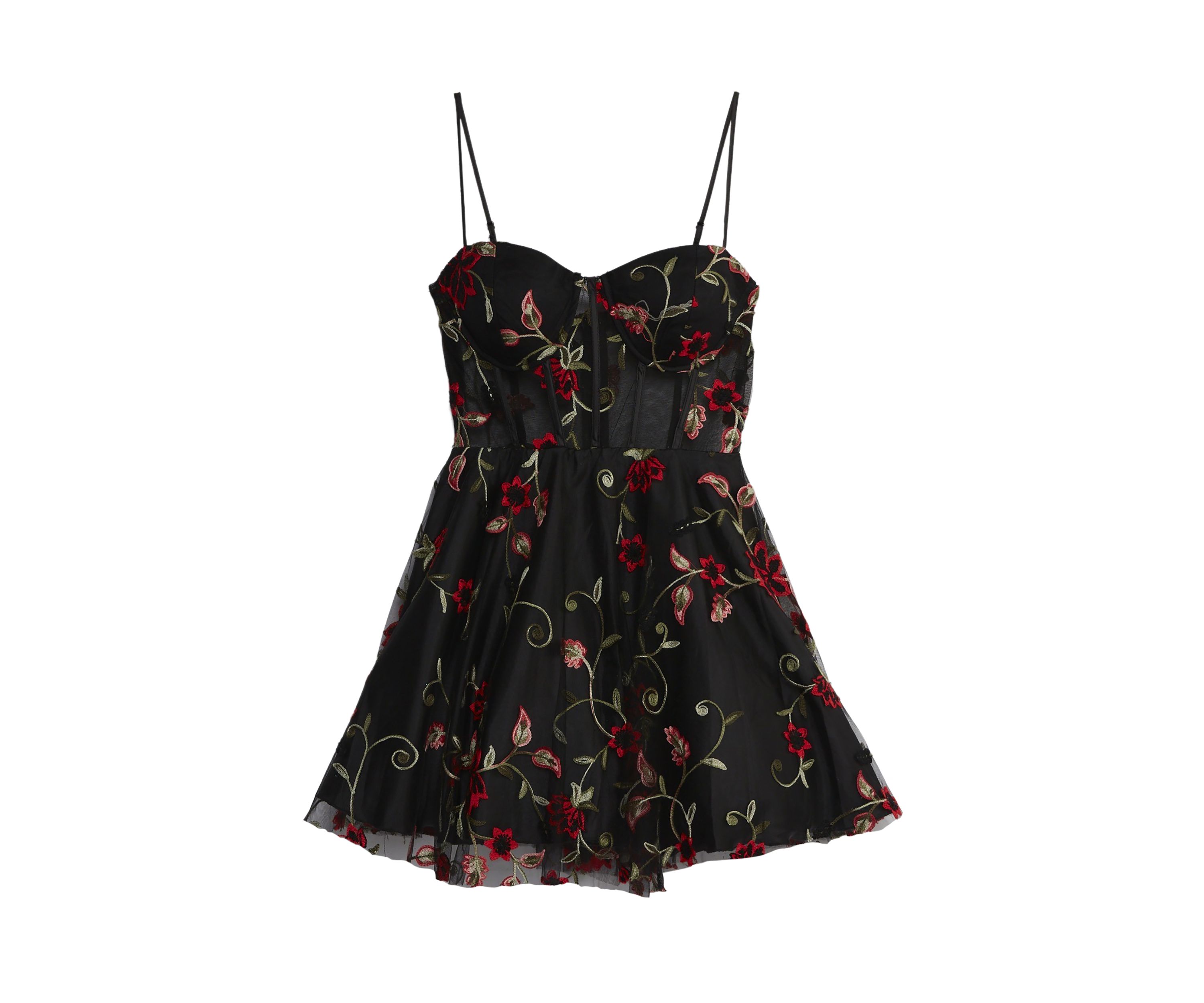 Corset Top Embroidered Mesh Fit and Flare Dress 