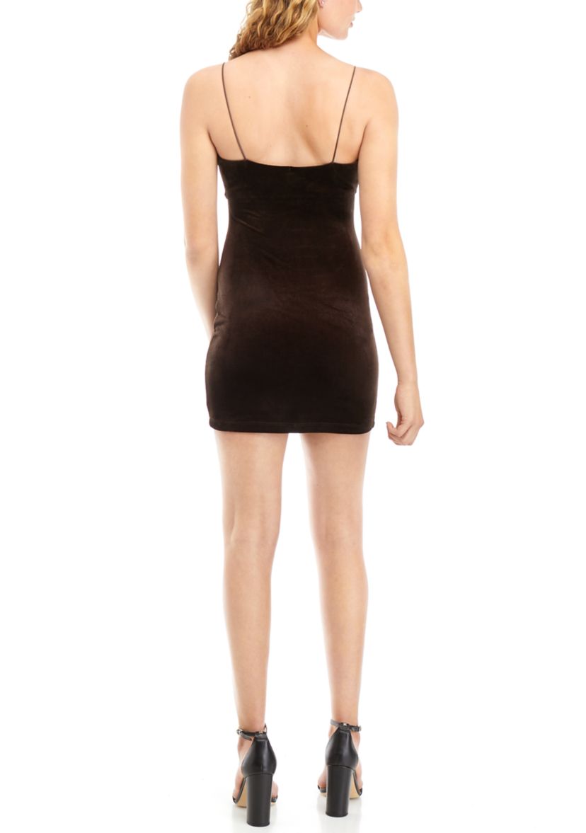 Womens Bungee Strap Velvet Scoop Neck Bodycon Dress