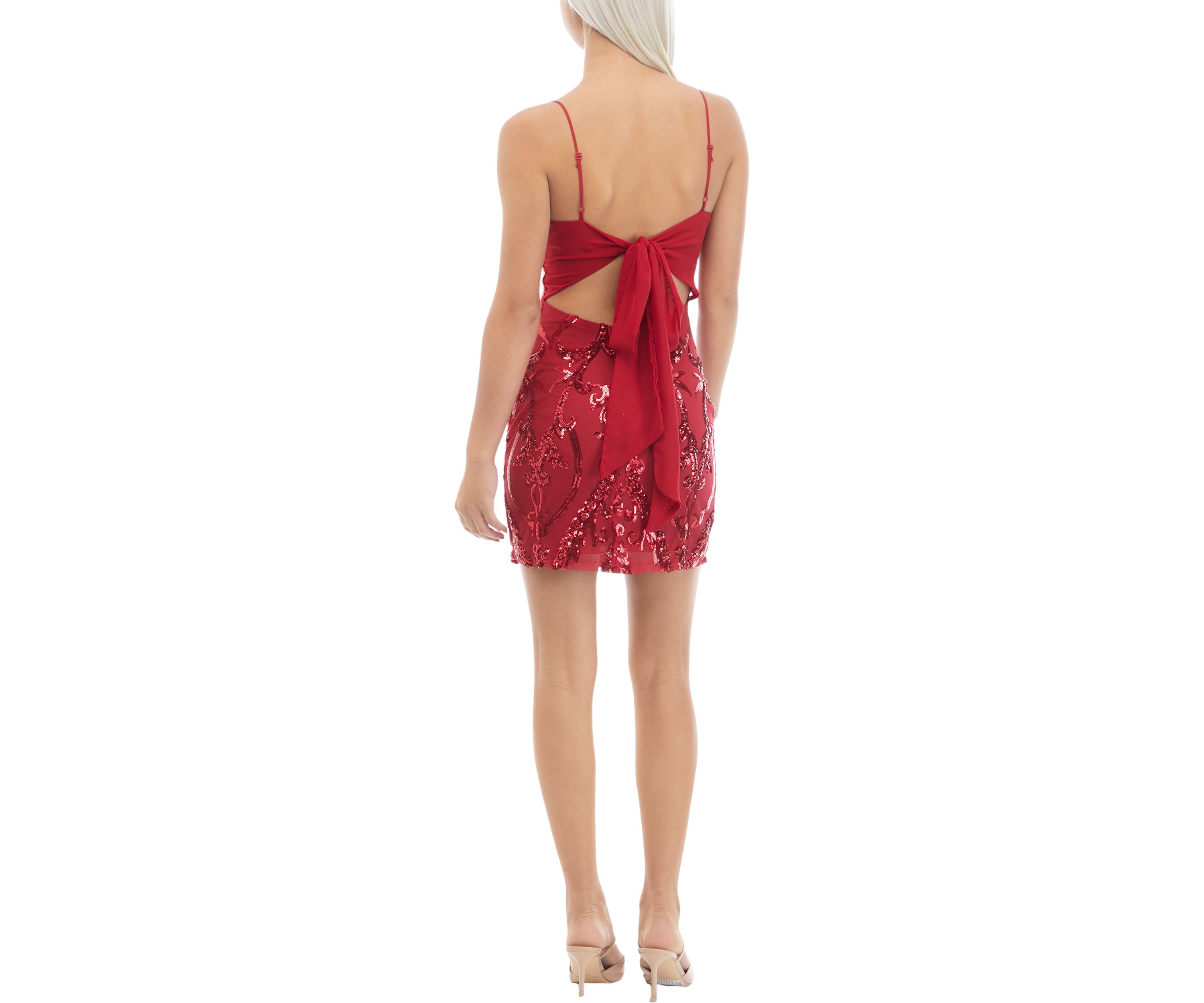 Womens Spaghetti Strap V-Neck Bodycon Dress with Tie Back