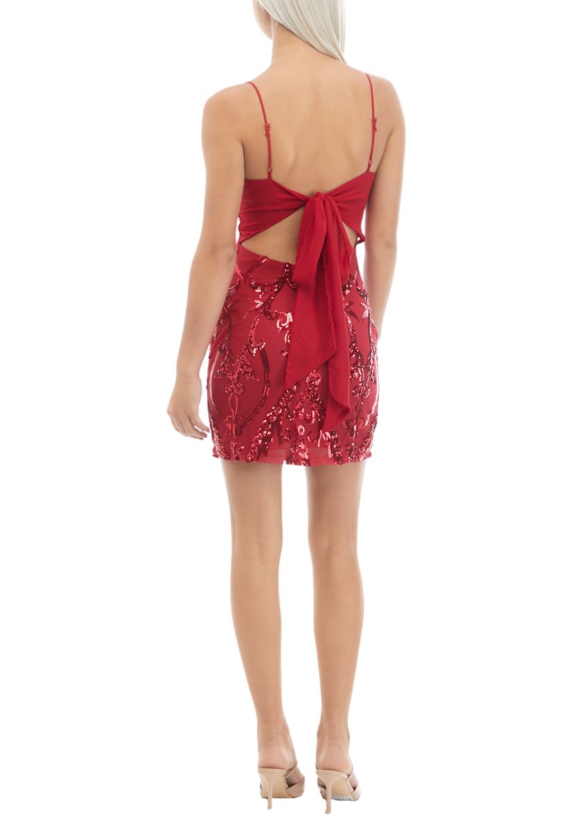 Womens Spaghetti Strap V-Neck Bodycon Dress with Tie Back