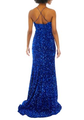 Women's V-Neck Velvet Sequin Slim Gown