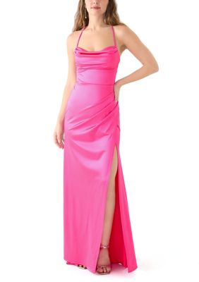 B. Darlin Women's Sleeveless Cowl Neck Solid Satin Gown, Magenta, 8 -  0791841714118