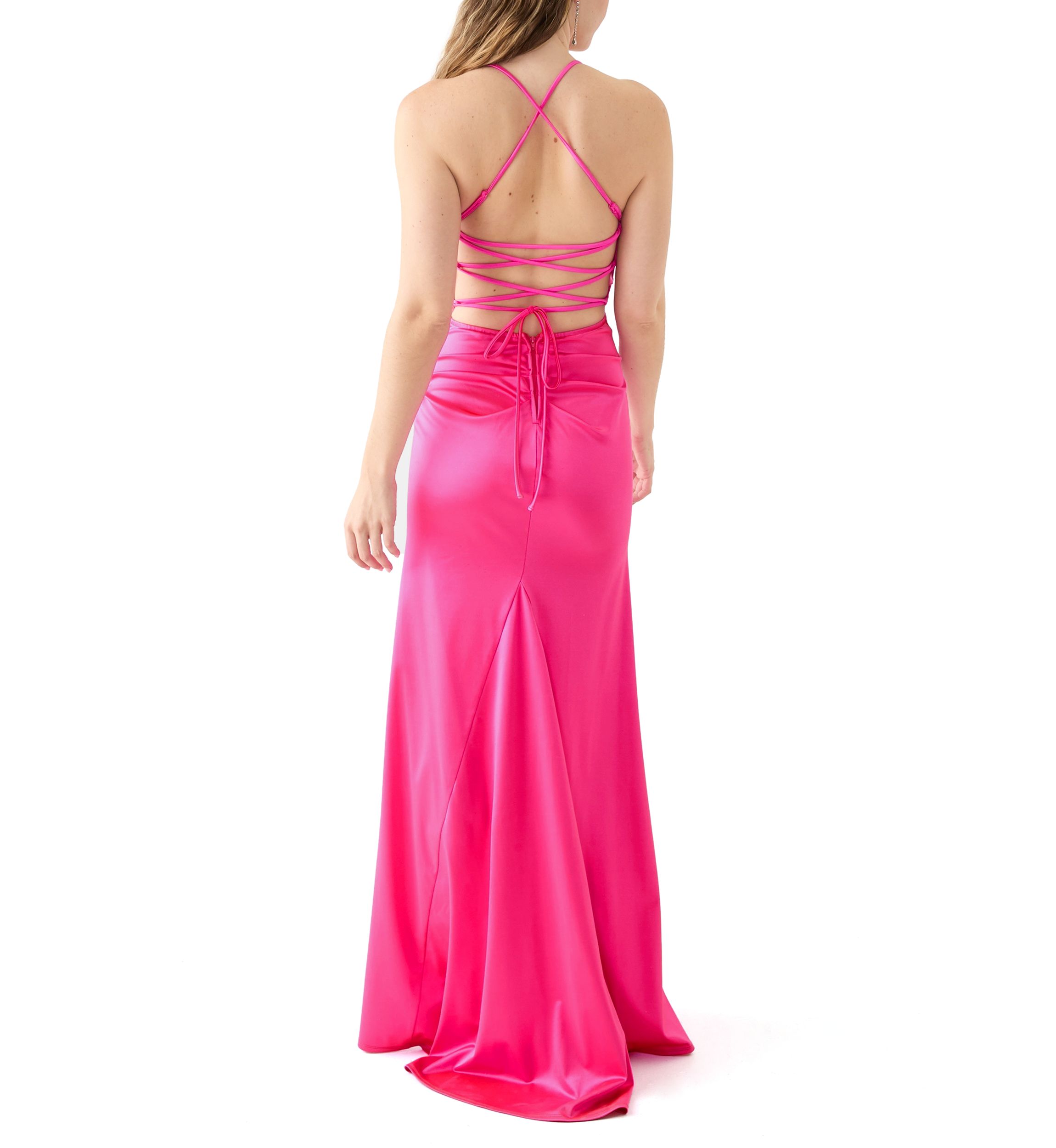 Womens Sleeveless Cowl Neck Solid Satin Gown