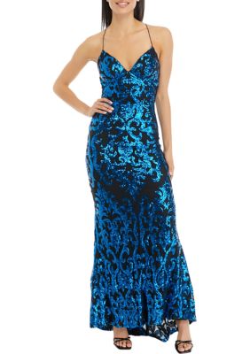 Women's V-Neck Sleeveless Pattern Sequin Slim Gown