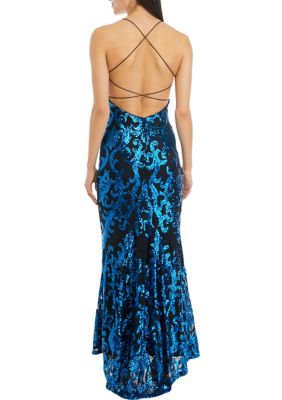 Women's V-Neck Sleeveless Pattern Sequin Slim Gown