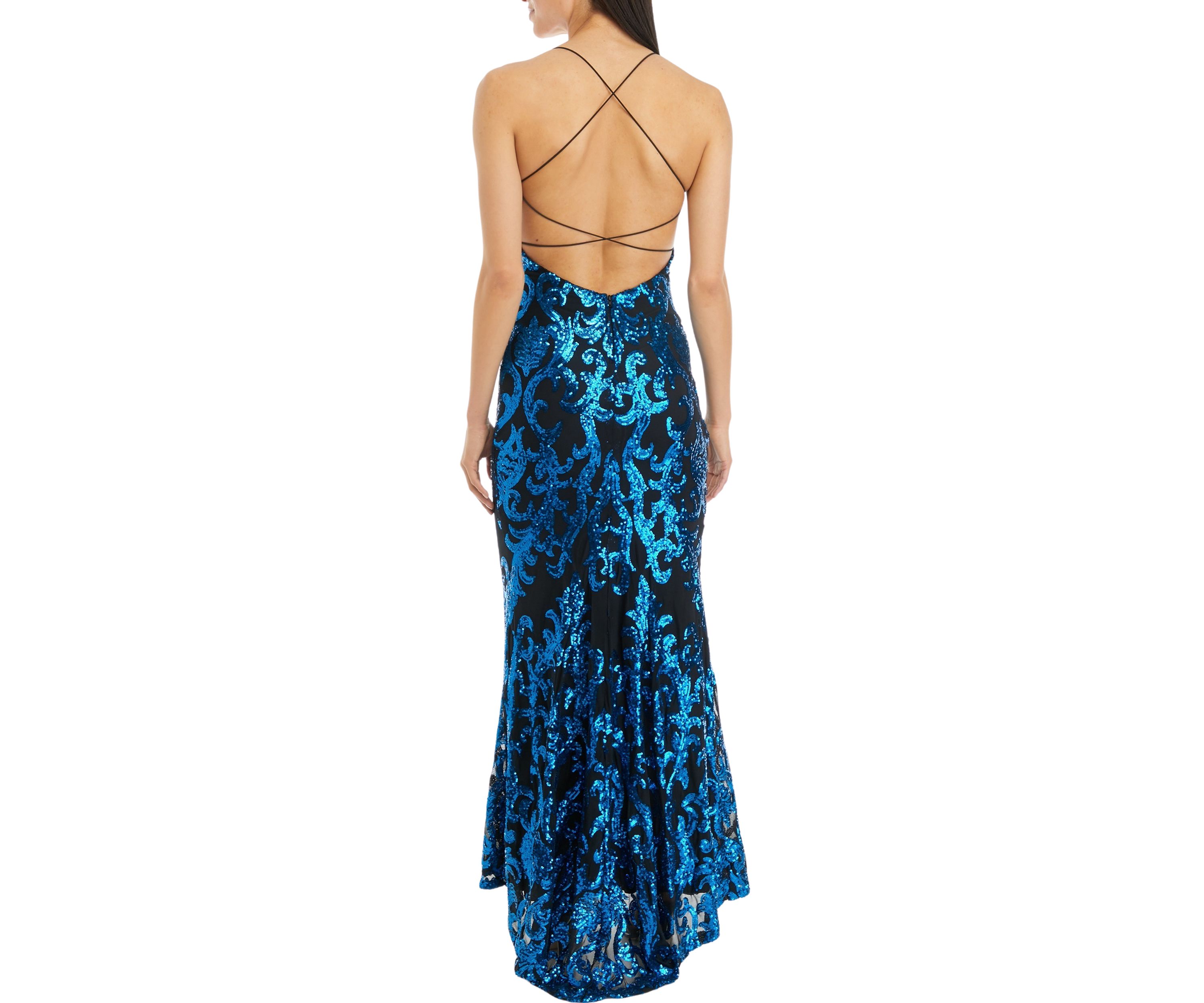 Womens V-Neck Sleeveless Pattern Sequin Slim Gown