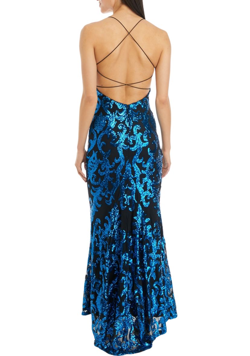 Womens V-Neck Sleeveless Pattern Sequin Slim Gown