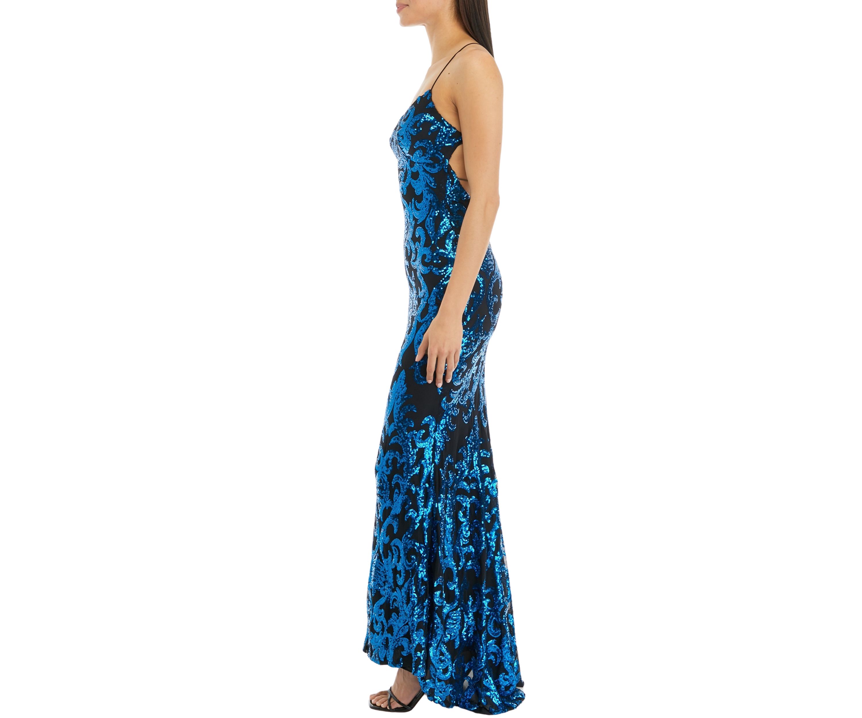 Womens V-Neck Sleeveless Pattern Sequin Slim Gown