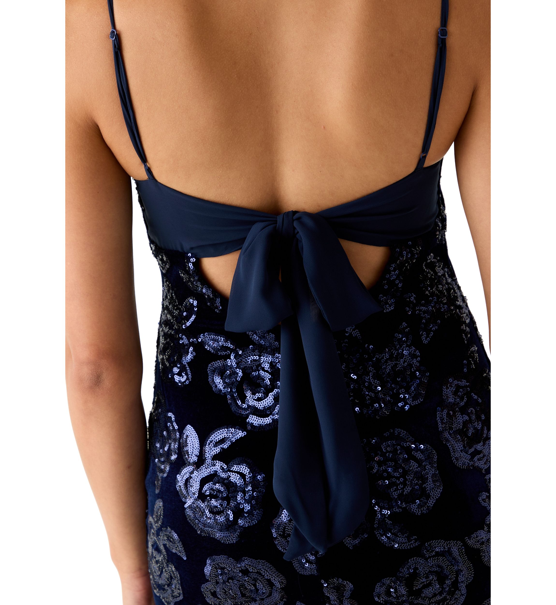 Spaghetti Strap Scoop Neck Short Dress with Back Bow 