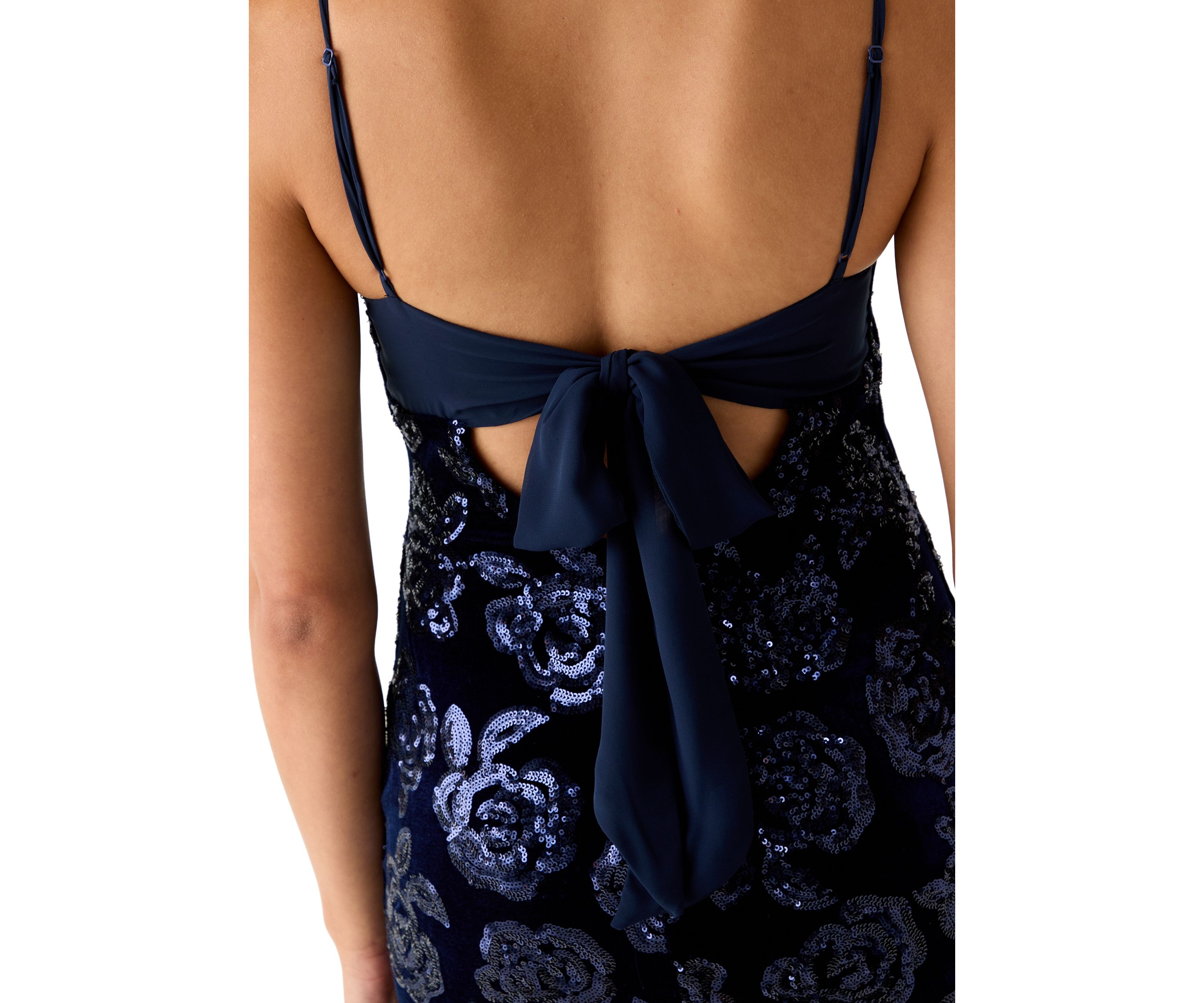 Spaghetti Strap Scoop Neck Short Dress with Back Bow 