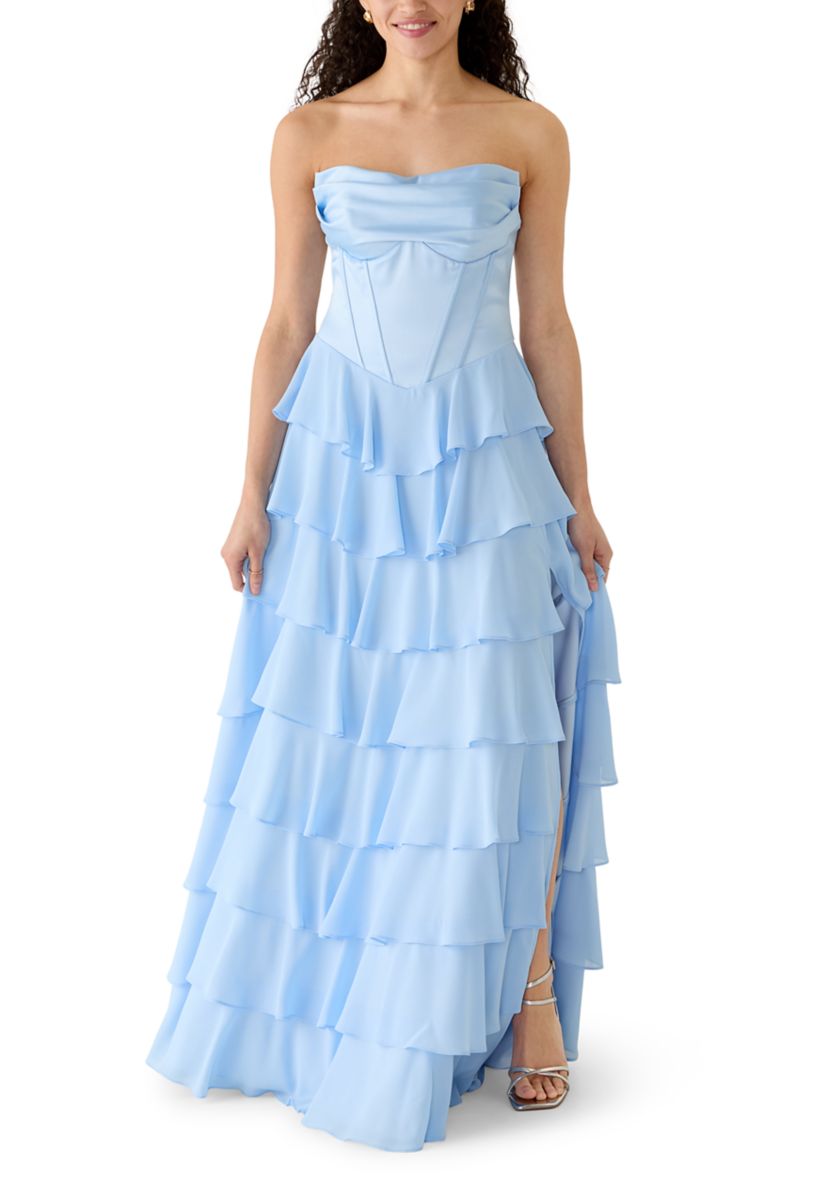 B. Darlin WOmen's Mixed Media Tiered Ruffle Dress