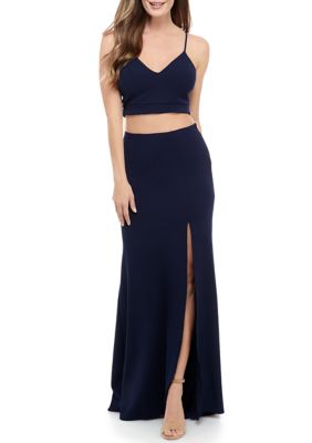 side ruched double strap crepe gown