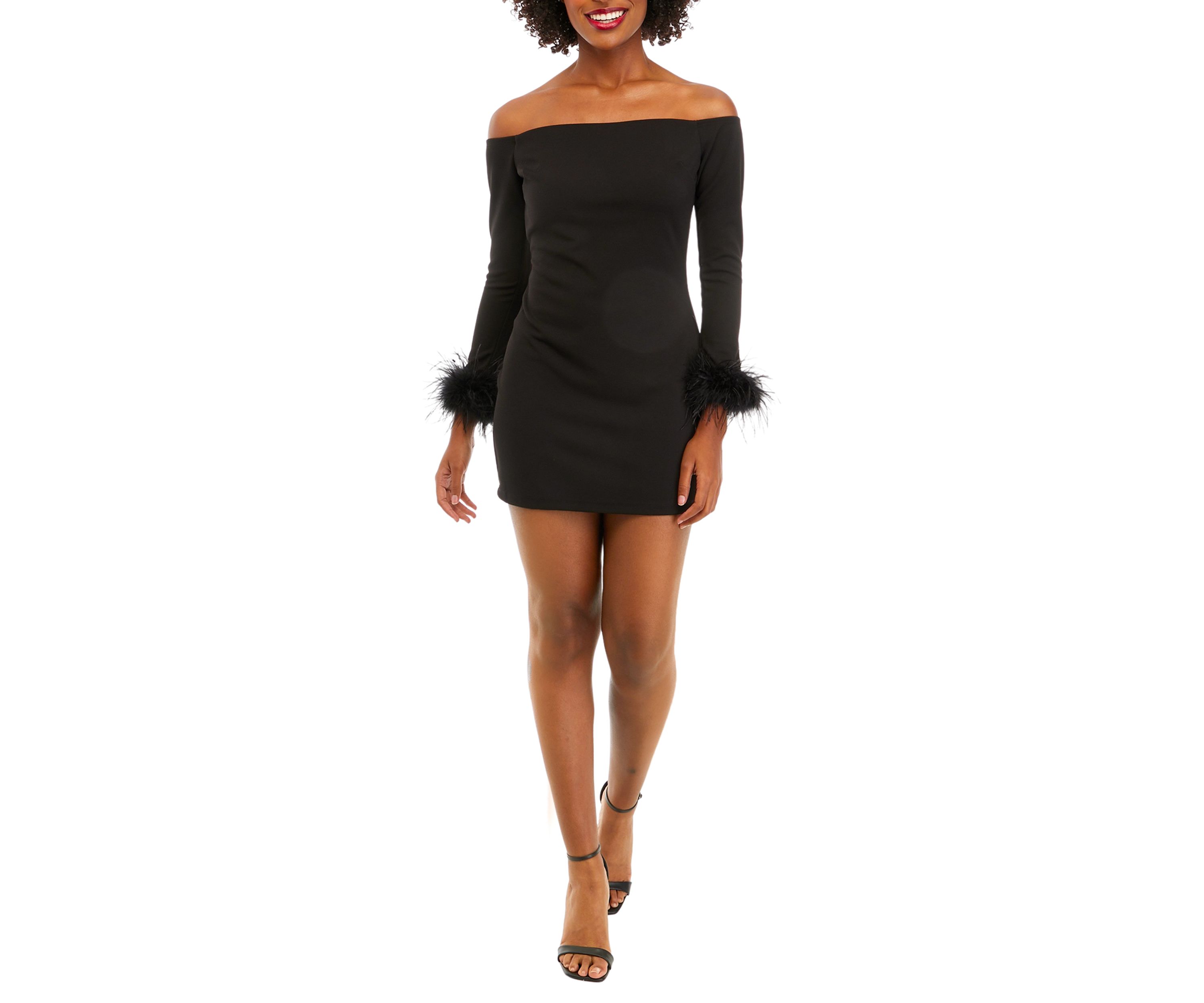 Womens Feather Trim Solid Scuba Sheath Dress