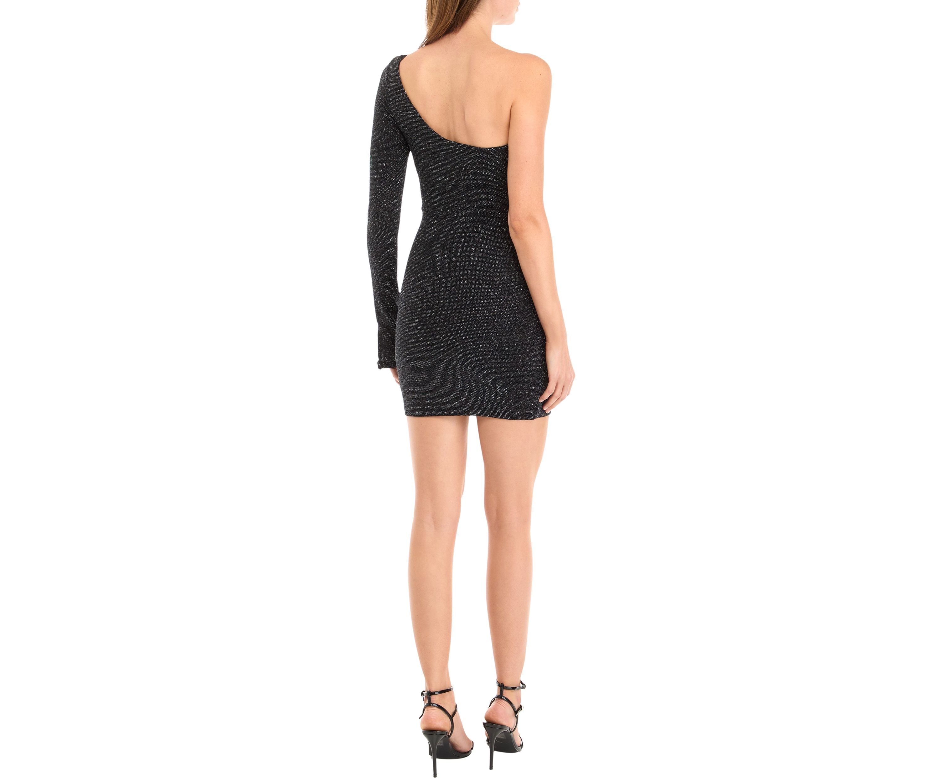 Womens One-Shoulder Glitter Knit Dress