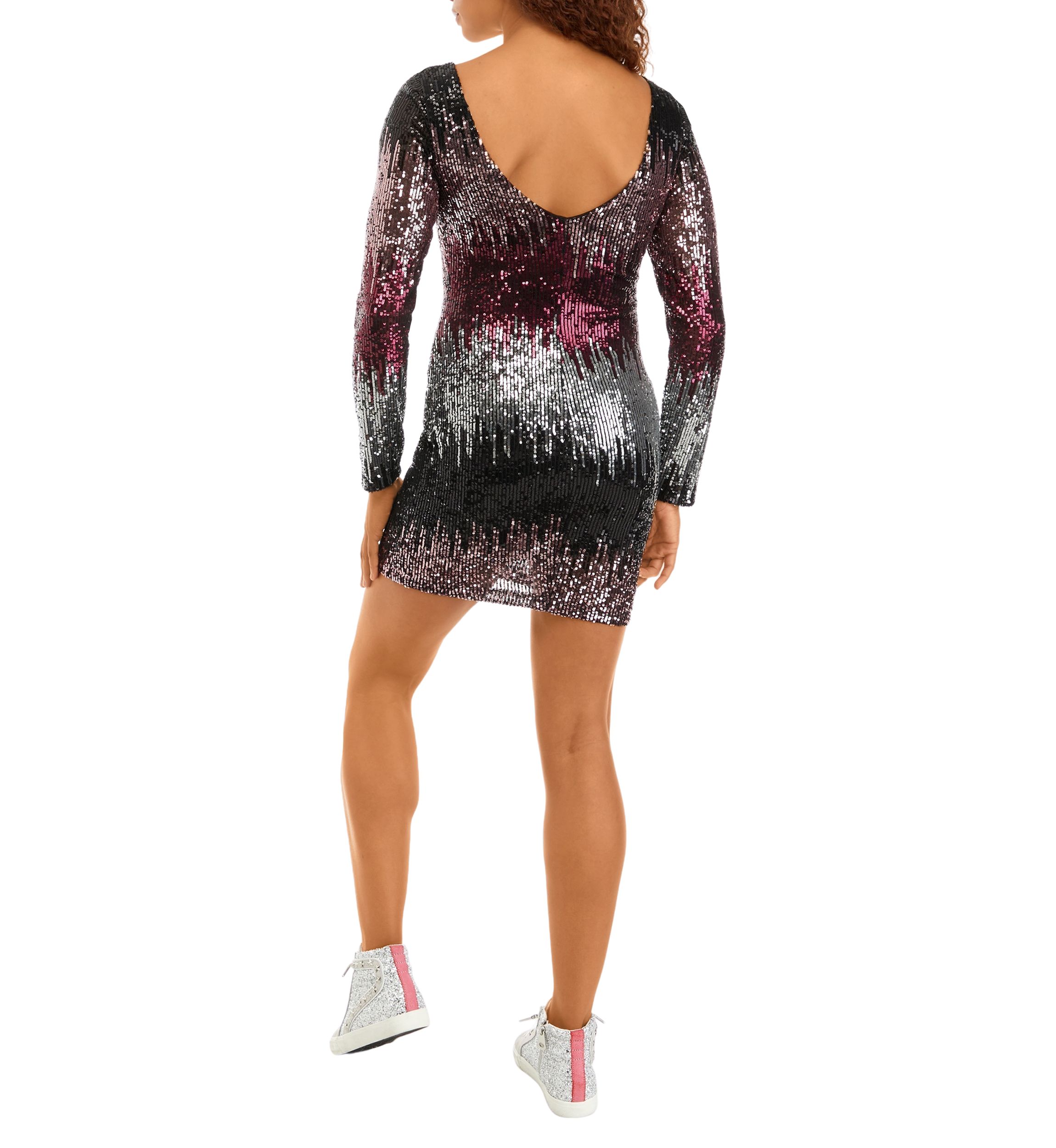 Womens Boat Neck Sequin Ombré Sheath Dress