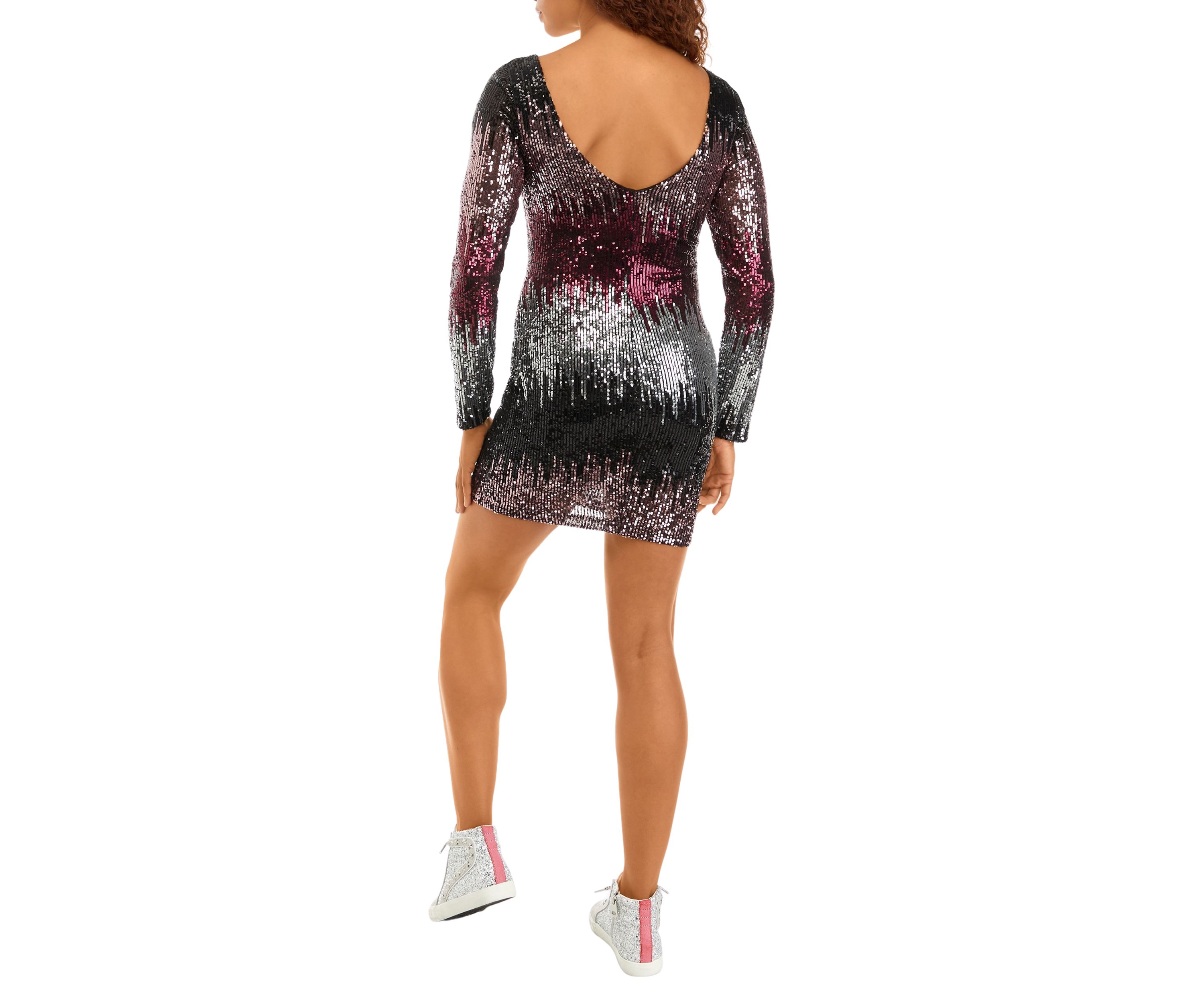 Womens Boat Neck Sequin Ombré Sheath Dress