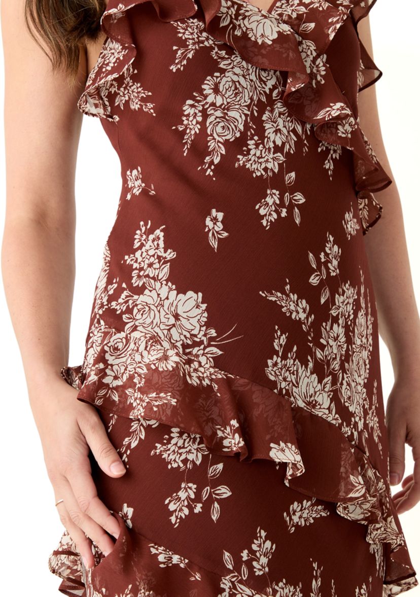 Spaghetti Strap V-Neck Cascading Ruffle Maxi Dress 