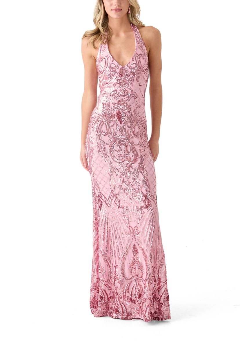 Womens Solid Embellished Gown