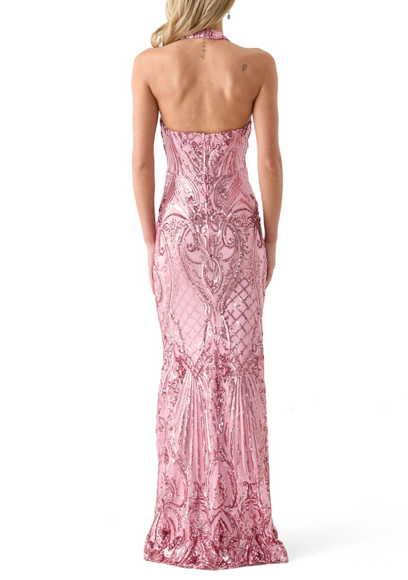Womens Solid Embellished Gown