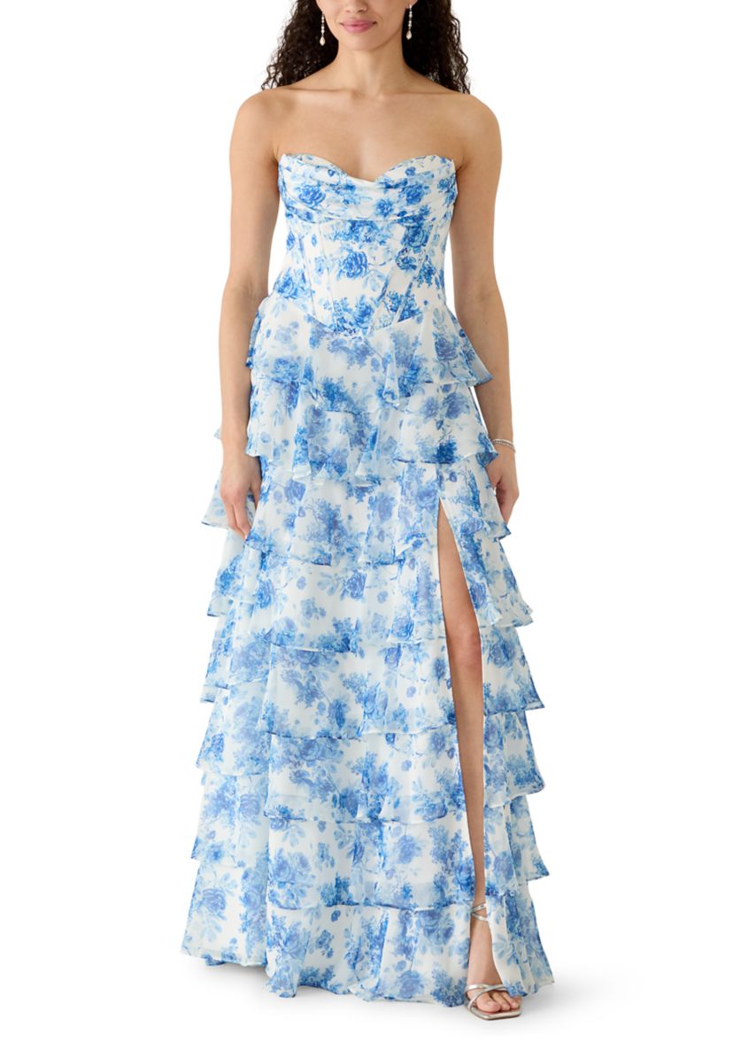 b. darlin gowns & formal dresses Women's Printed Tiered Ruffle Gown 20½ 37/38