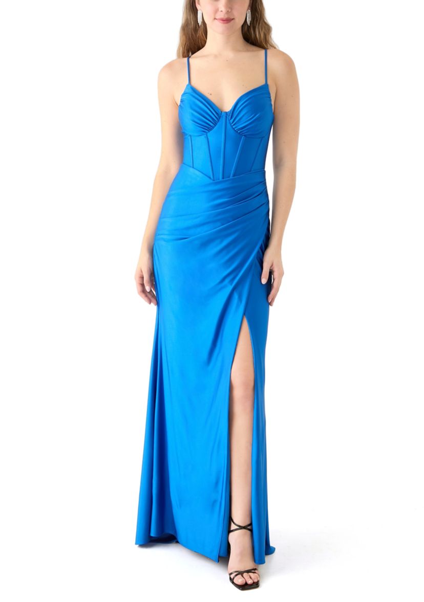 Womens Sleeveless V-Neck Solid Corset Gown