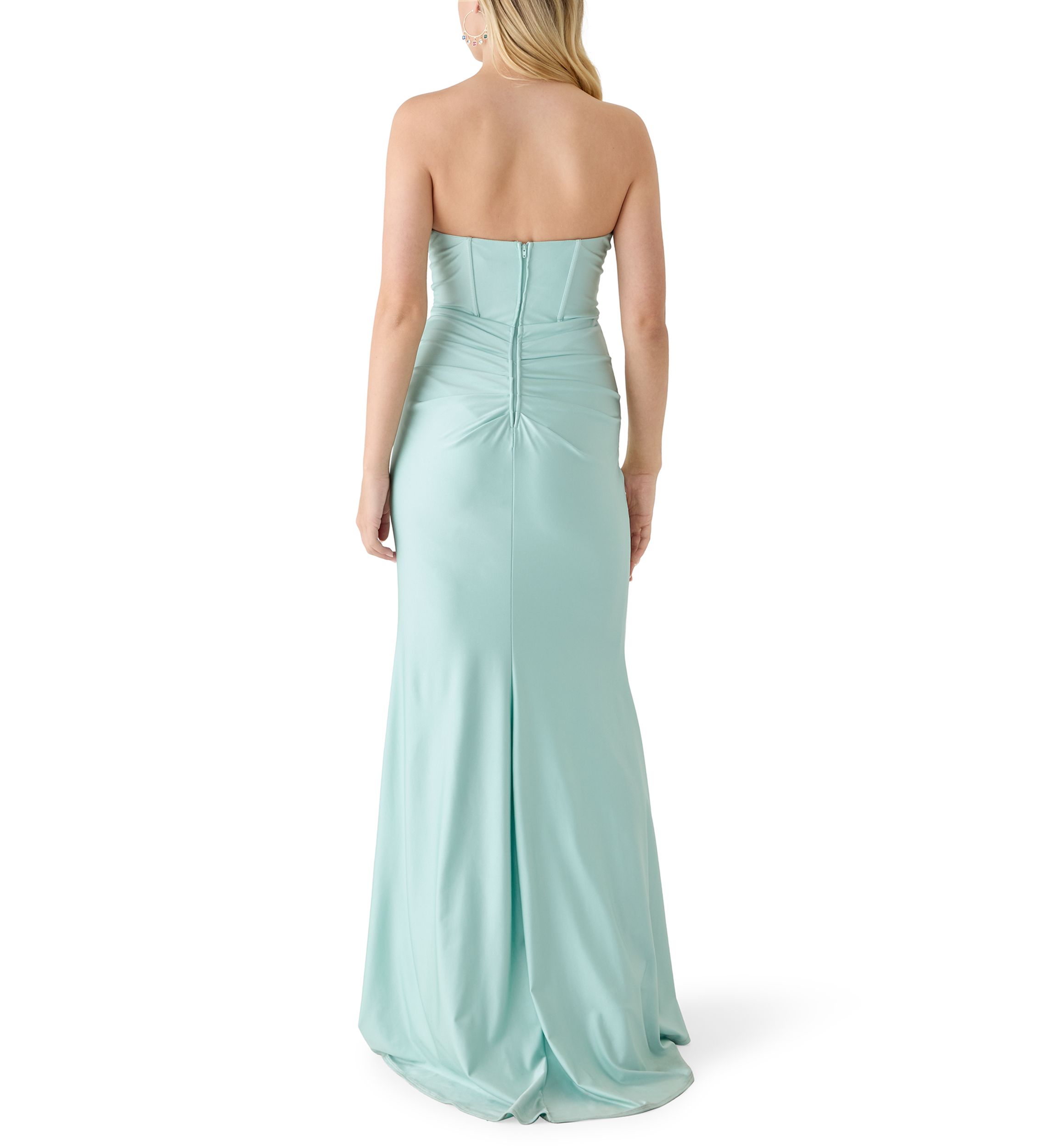 satin red prom dress Stretch Satin Sleek Long Glitter Prom Dress