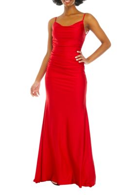 Women's Cowl Neck Sleeveless Ruched Satin Gown