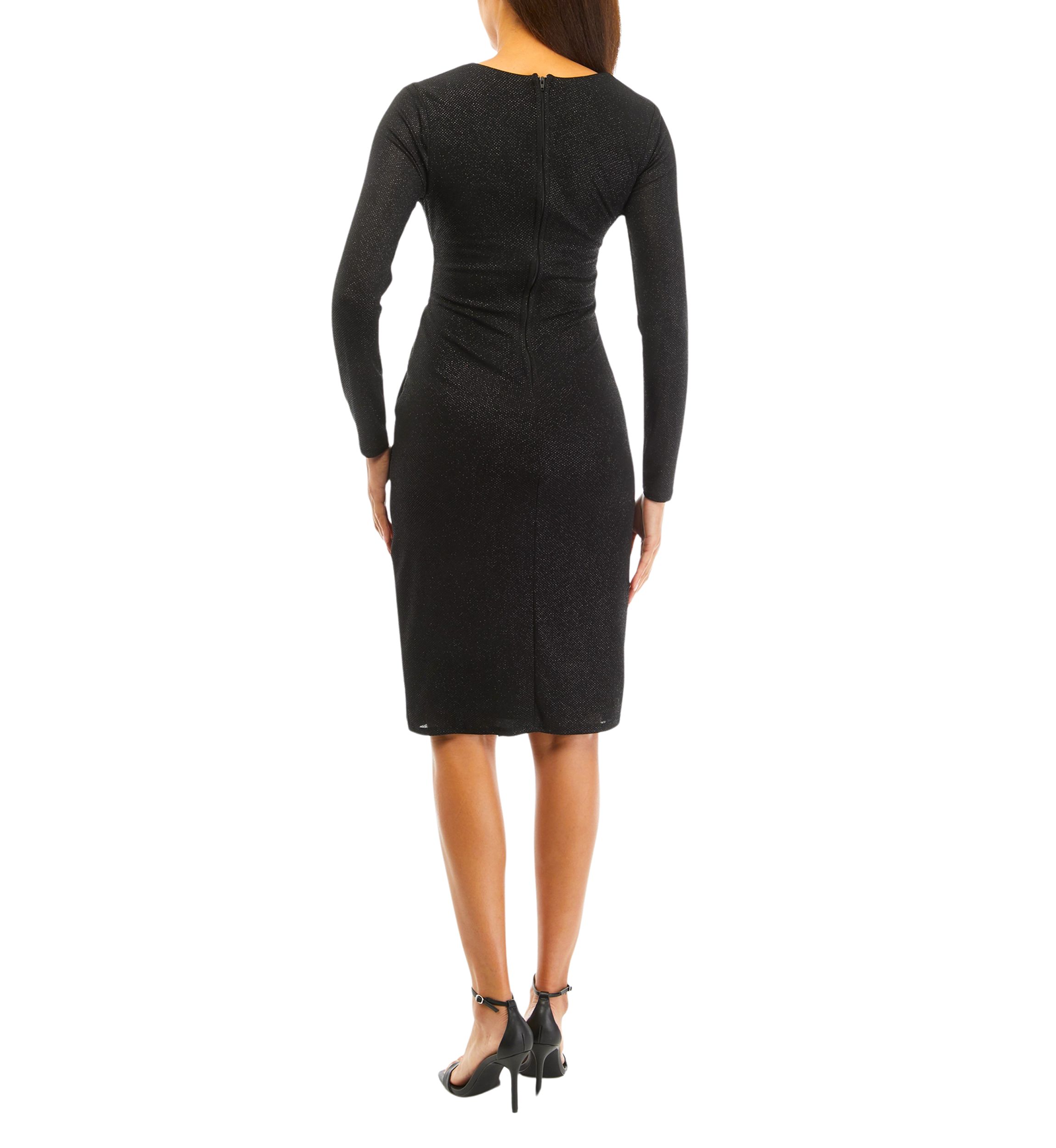 Womens Long Sleeve V-Neck Solid Glitter Knit Sheath Dress