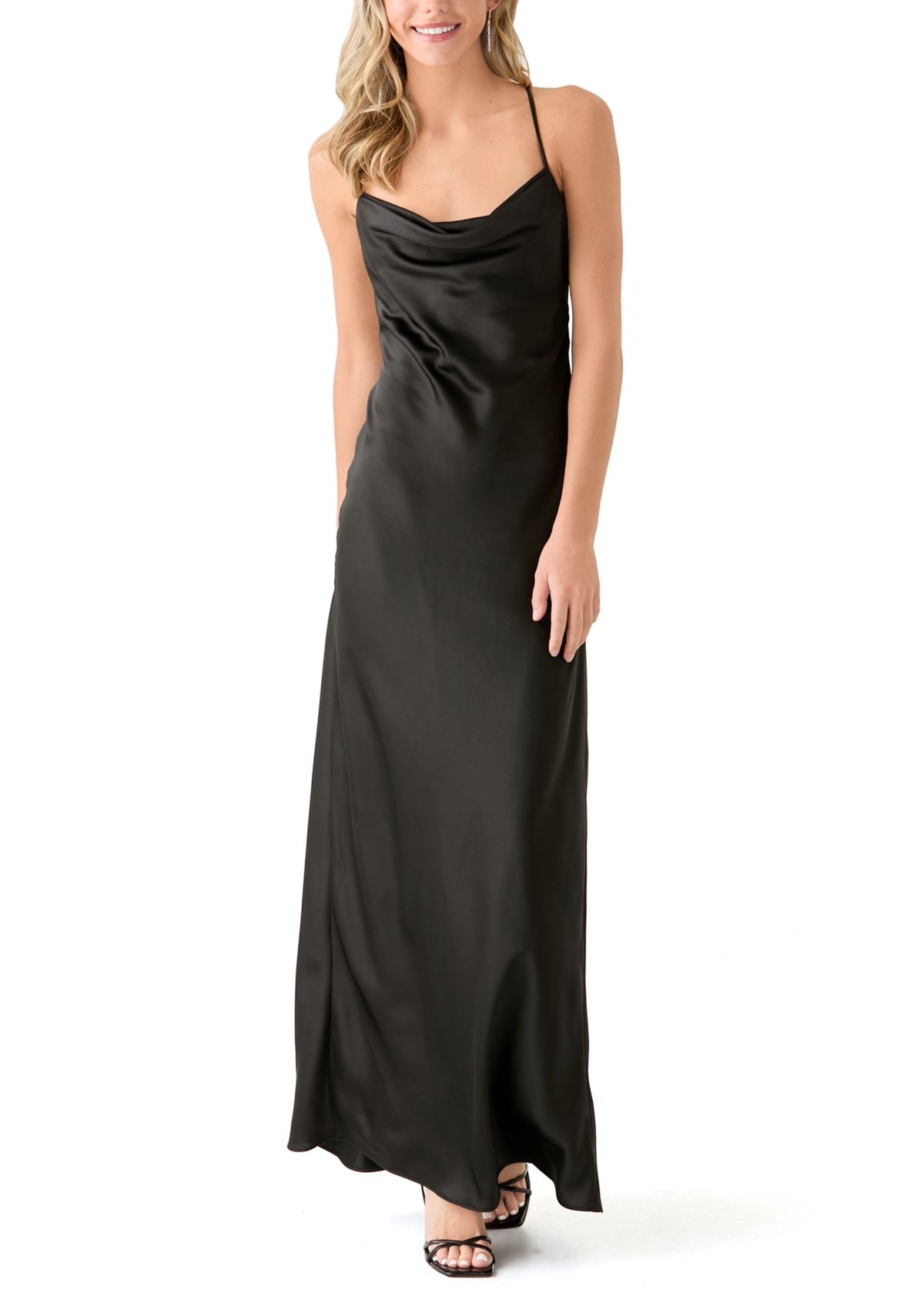 Womens Sleeveless Cowl Neck Solid Gown