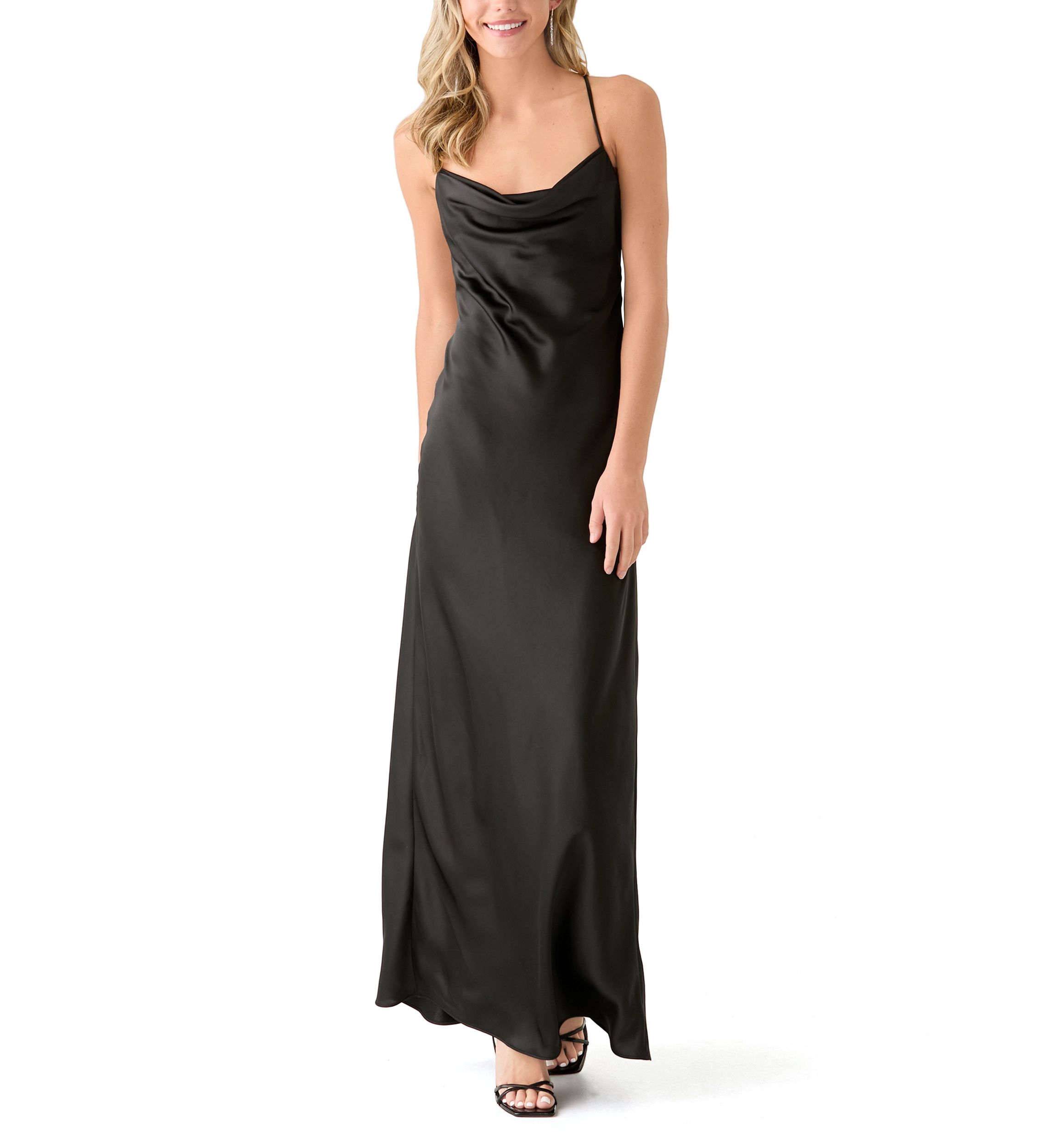 Womens Sleeveless Cowl Neck Solid Gown