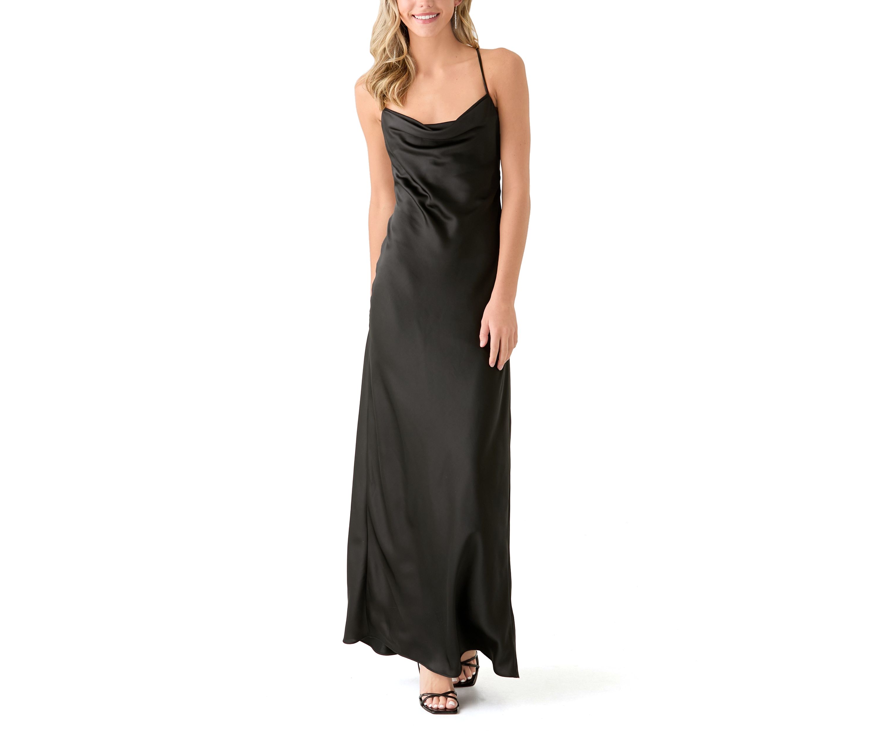 Womens Sleeveless Cowl Neck Solid Gown