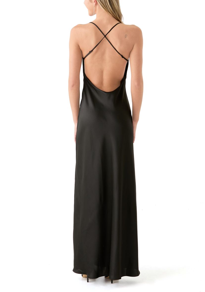 Womens Sleeveless Cowl Neck Solid Gown