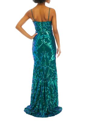 Women's V-Neck Sleeveless Pattern Sequin Slim Gown