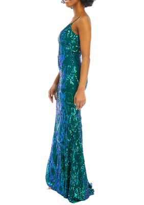 Women's V-Neck Sleeveless Pattern Sequin Slim Gown