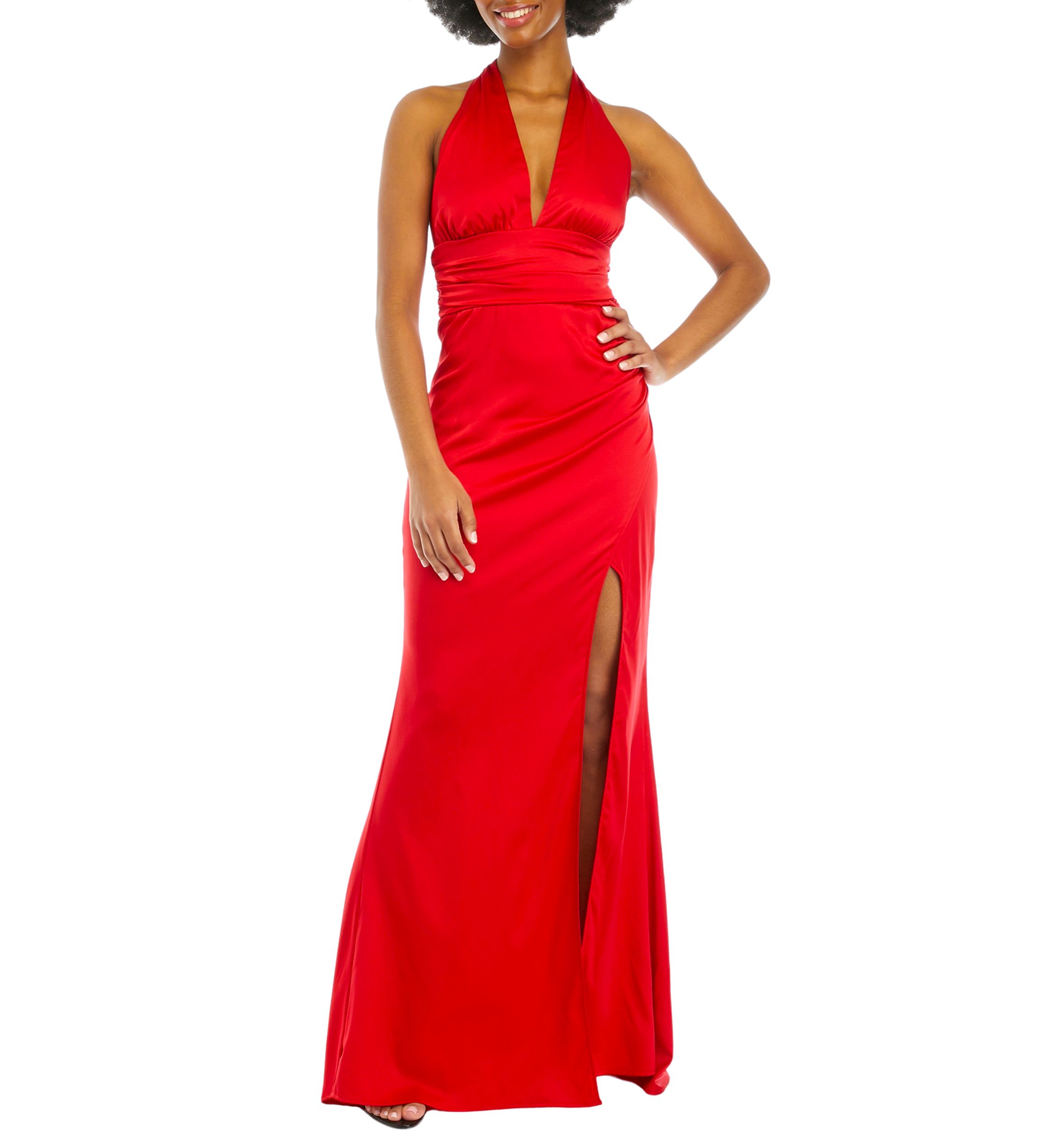Womens V-Neck Halter Satin Slim Gown