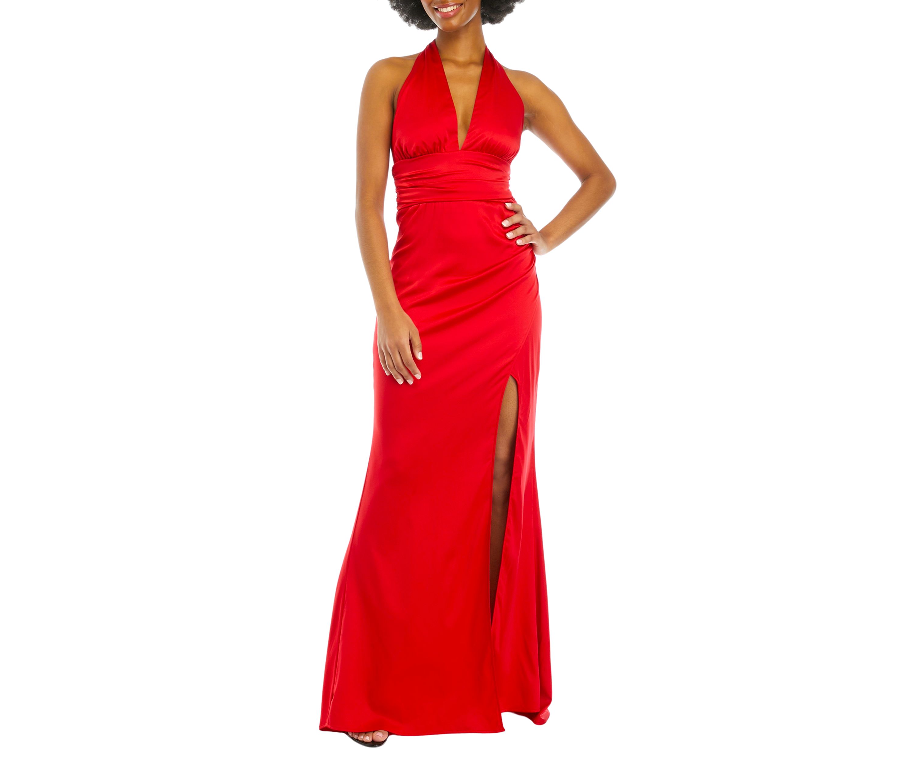 Womens V-Neck Halter Satin Slim Gown