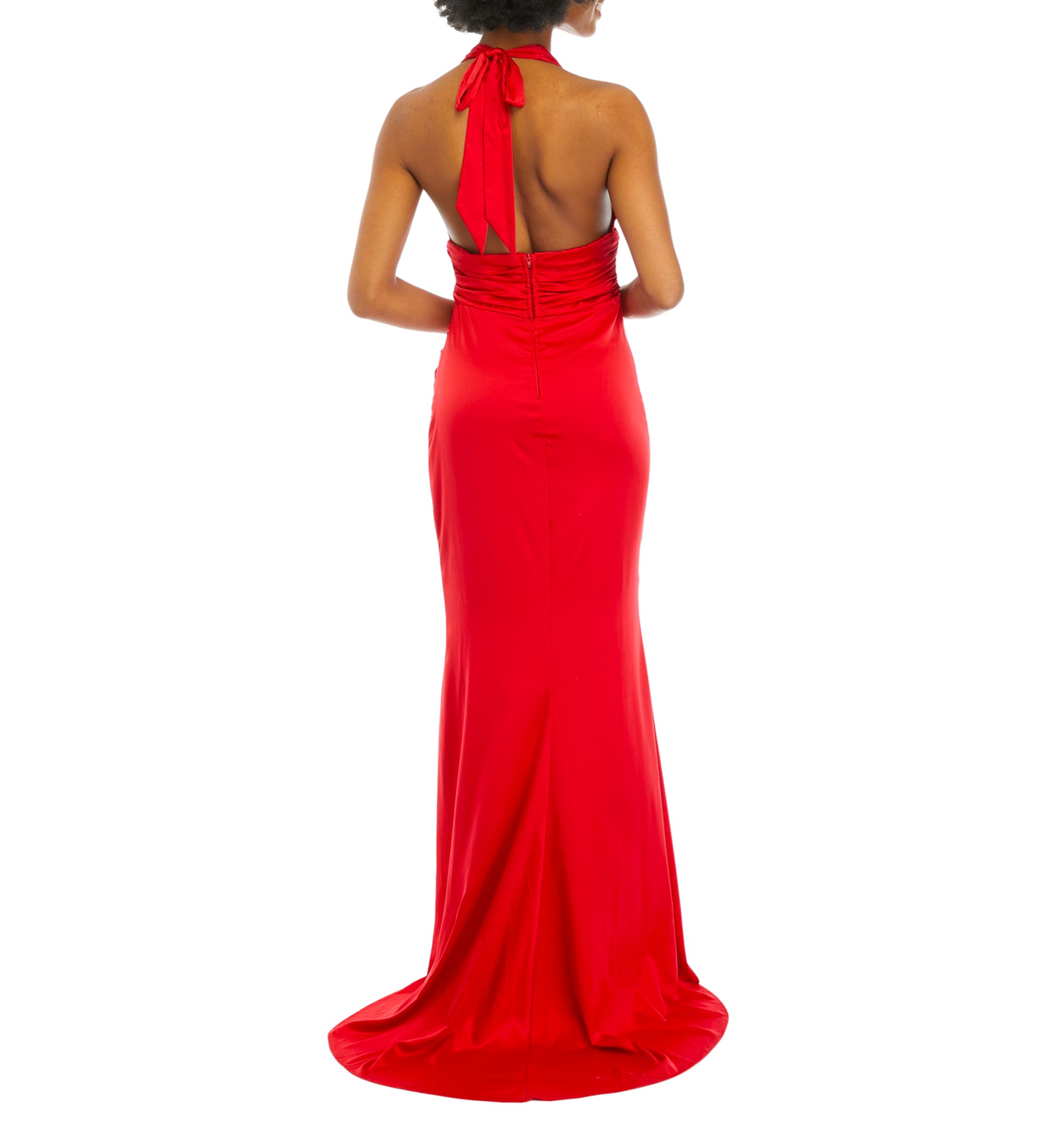 Womens V-Neck Halter Satin Slim Gown