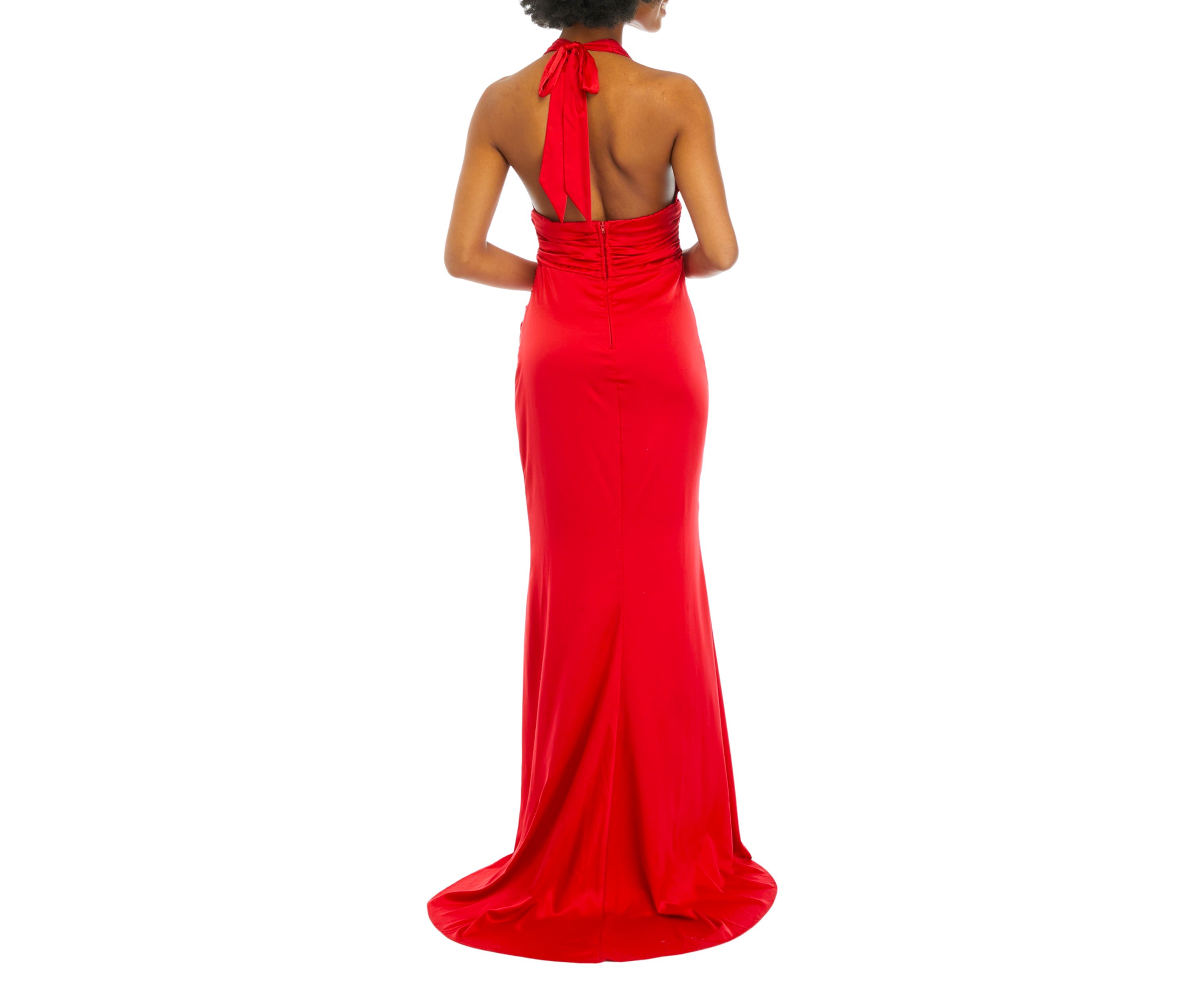Womens V-Neck Halter Satin Slim Gown