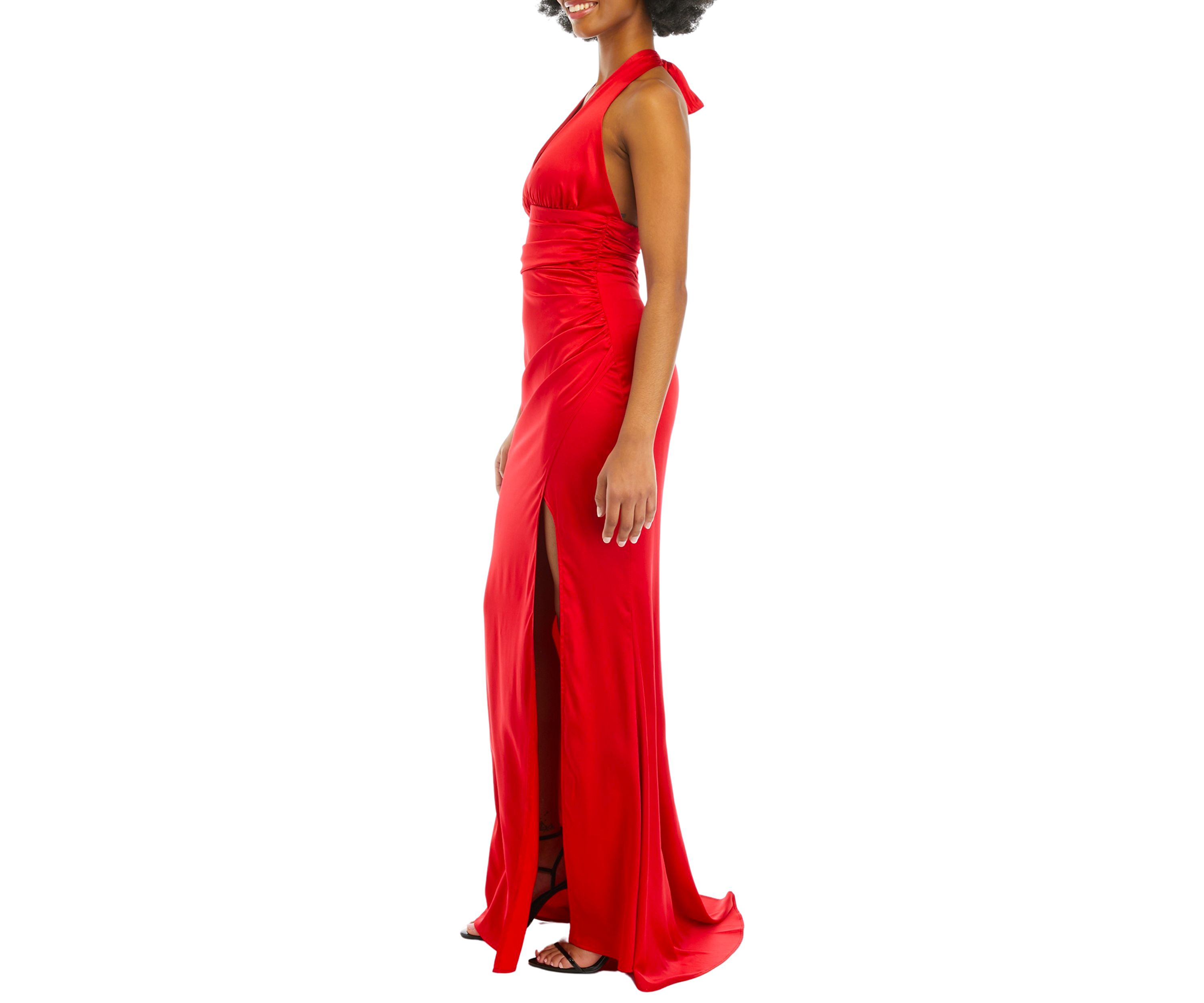 Womens V-Neck Halter Satin Slim Gown