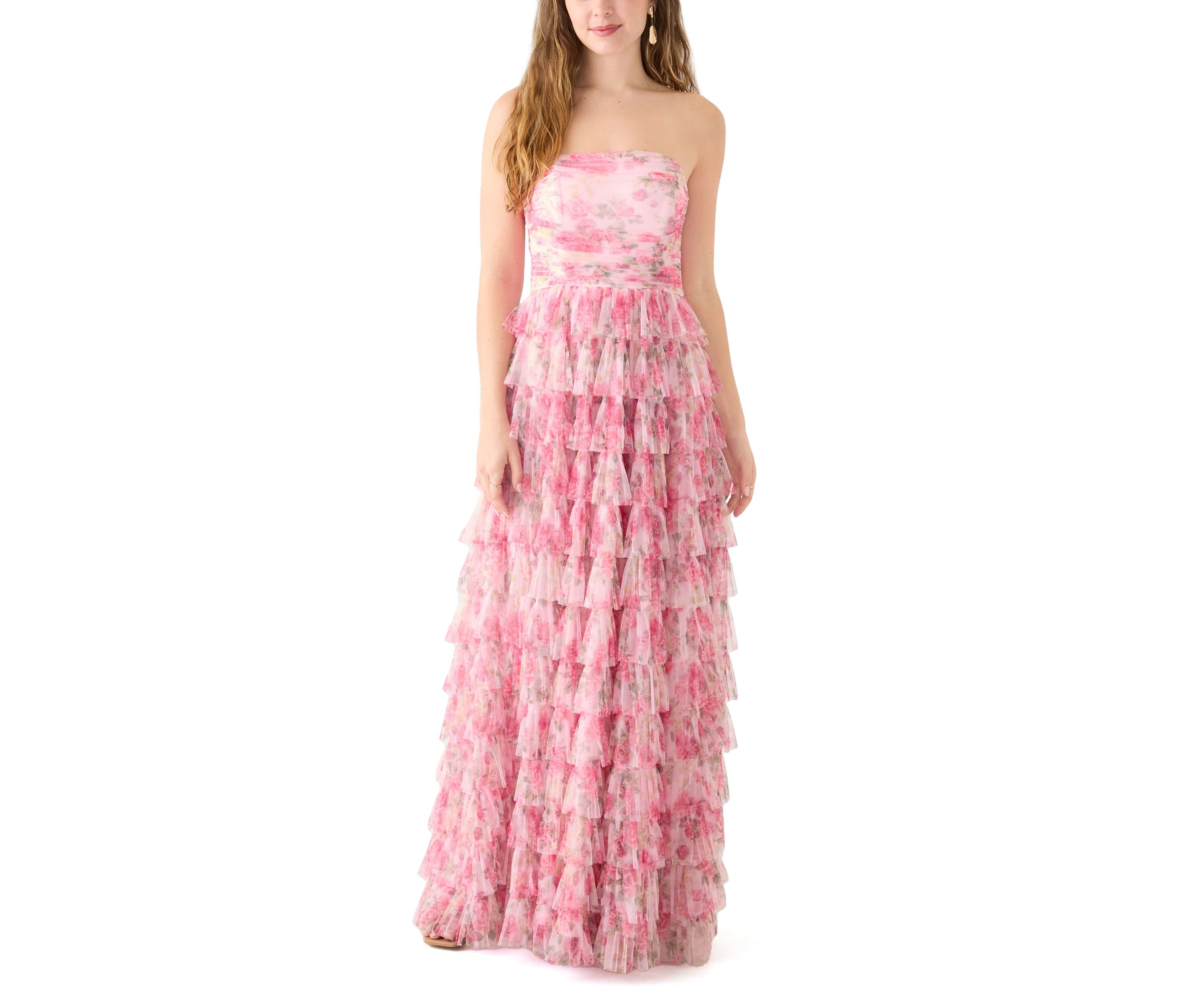 Strapless Printed Mesh Gown 