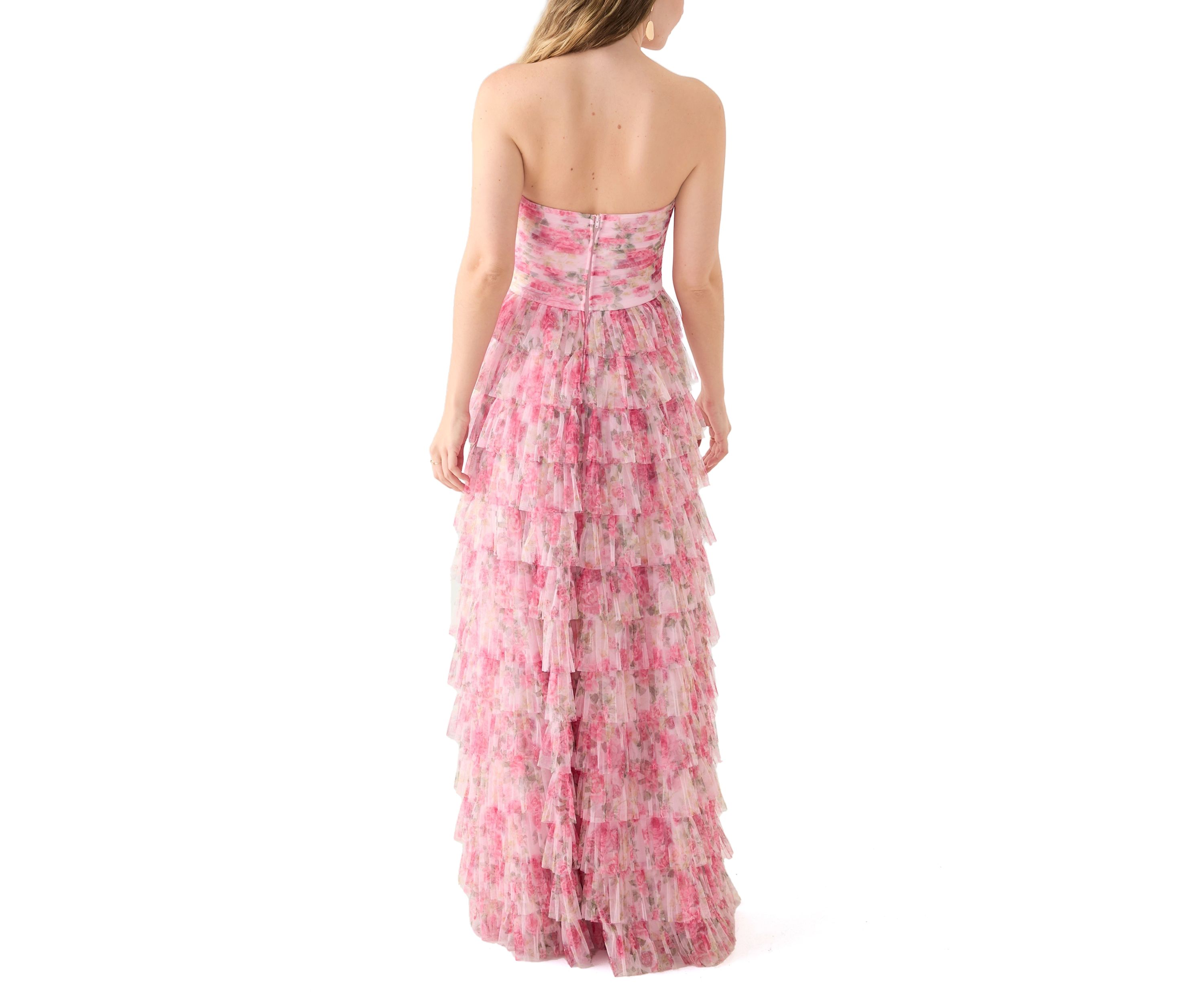 Strapless Printed Mesh Gown 