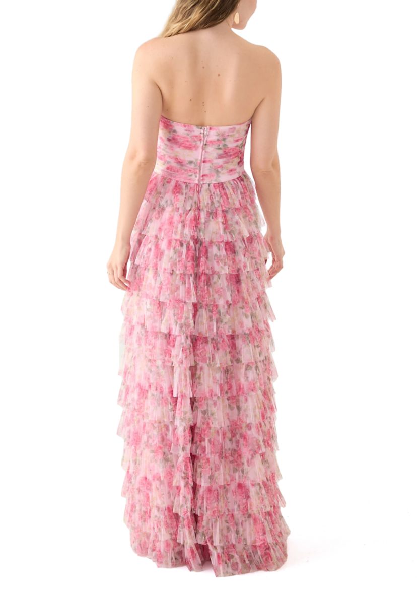 Strapless Printed Mesh Gown 