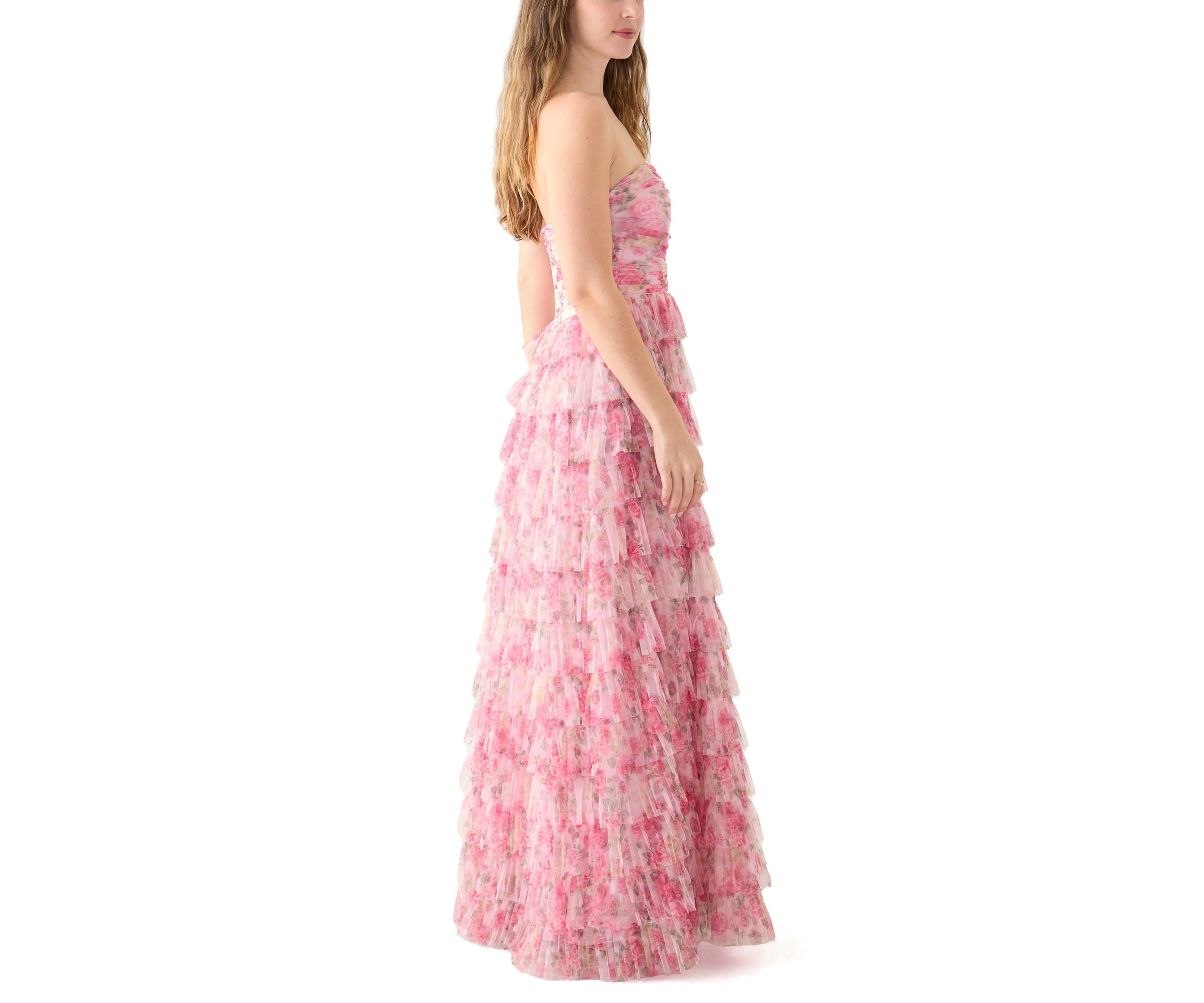 Strapless Printed Mesh Gown 